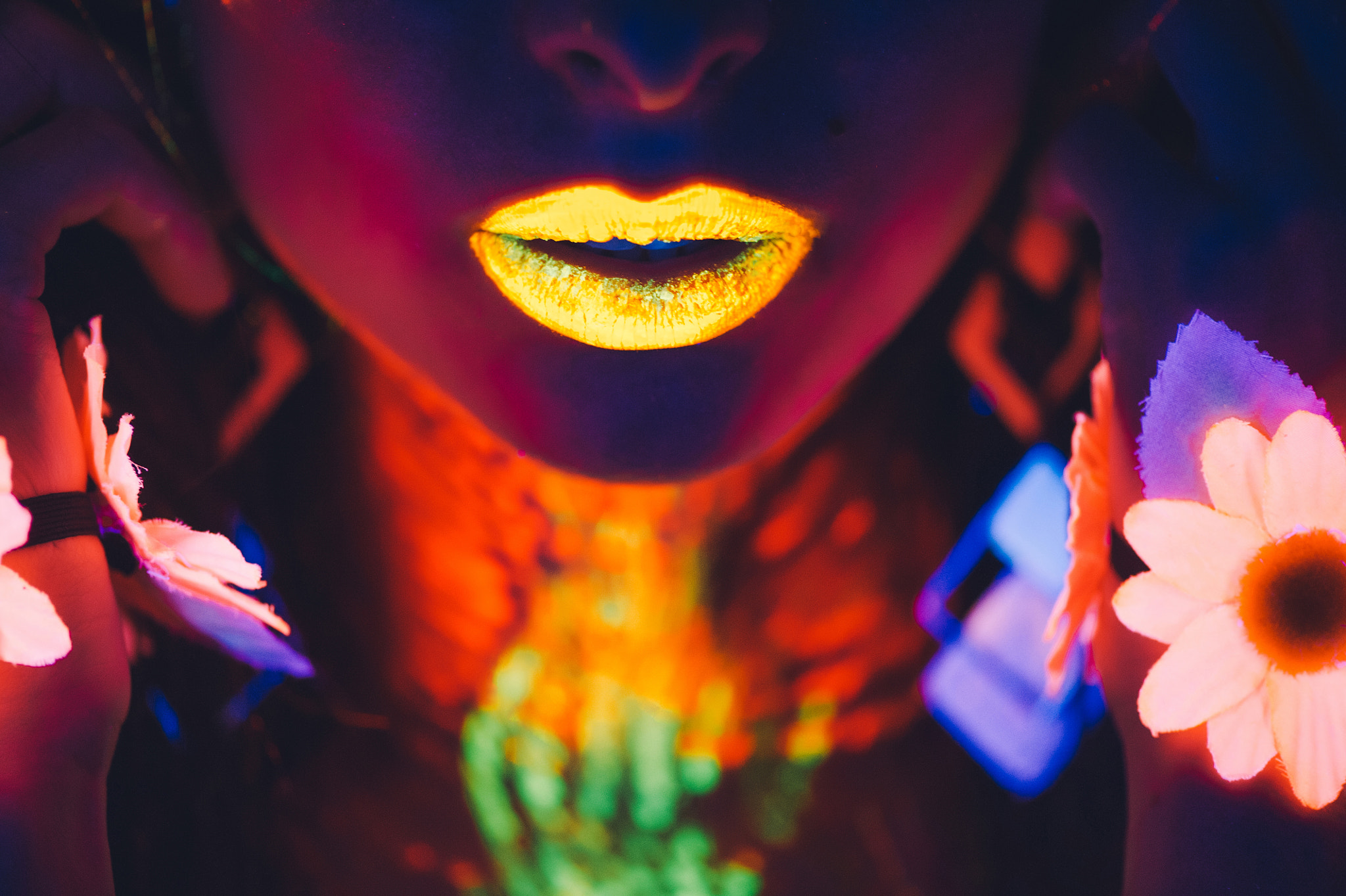 Nikon D3S sample photo. Portrait, lips in the neon light photography