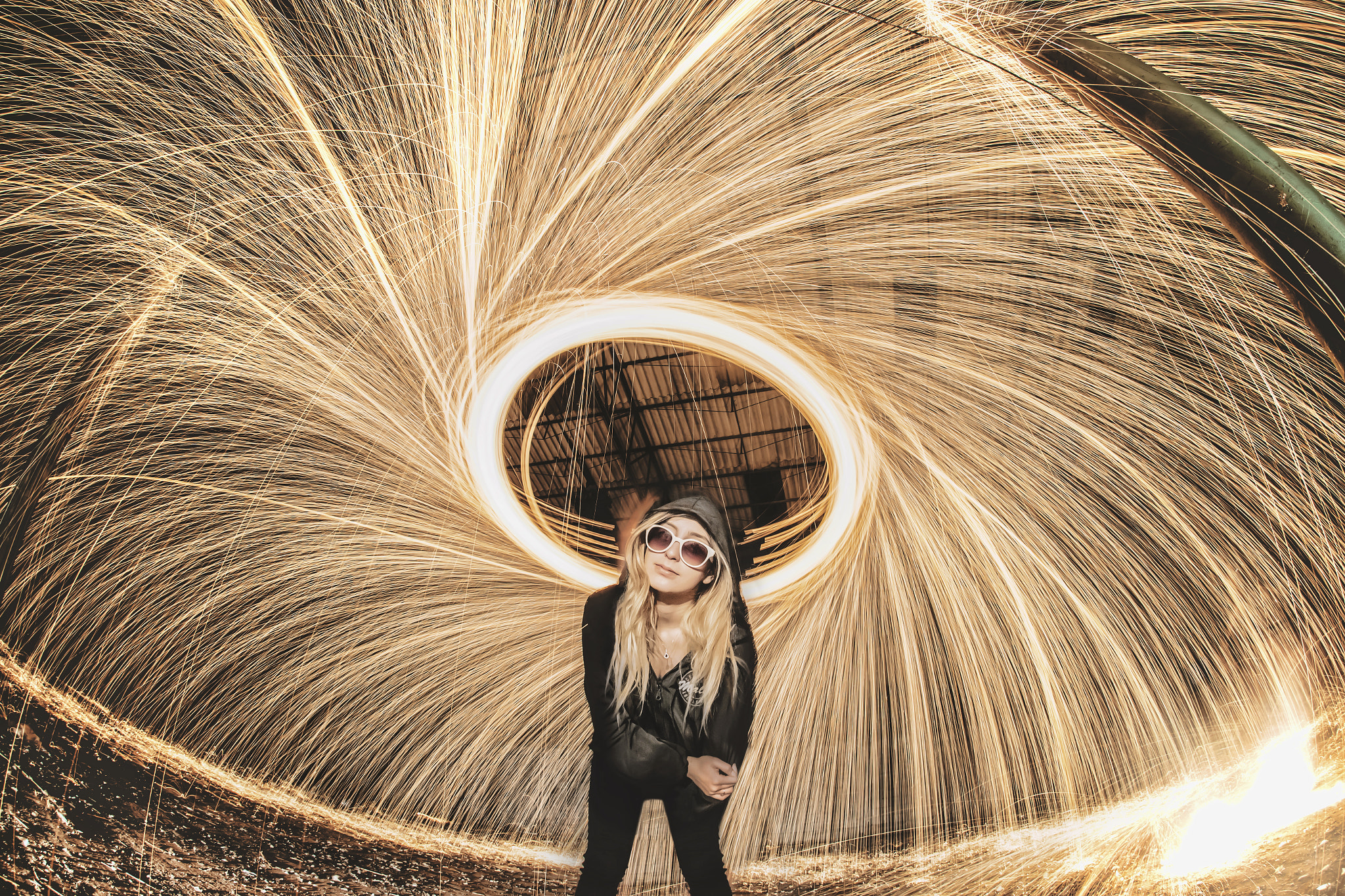 Canon EOS-1D X Mark II + Canon EF 15mm F2.8 Fisheye sample photo. Girl on fire photography