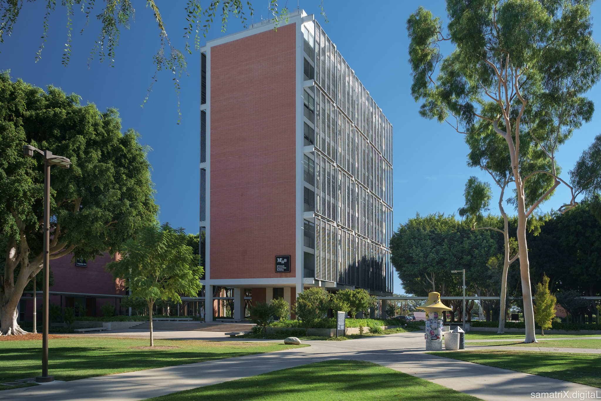 Fujifilm X-Pro1 + Fujifilm XF 14mm F2.8 R sample photo. Mcintosh humanities building @ csulb photography