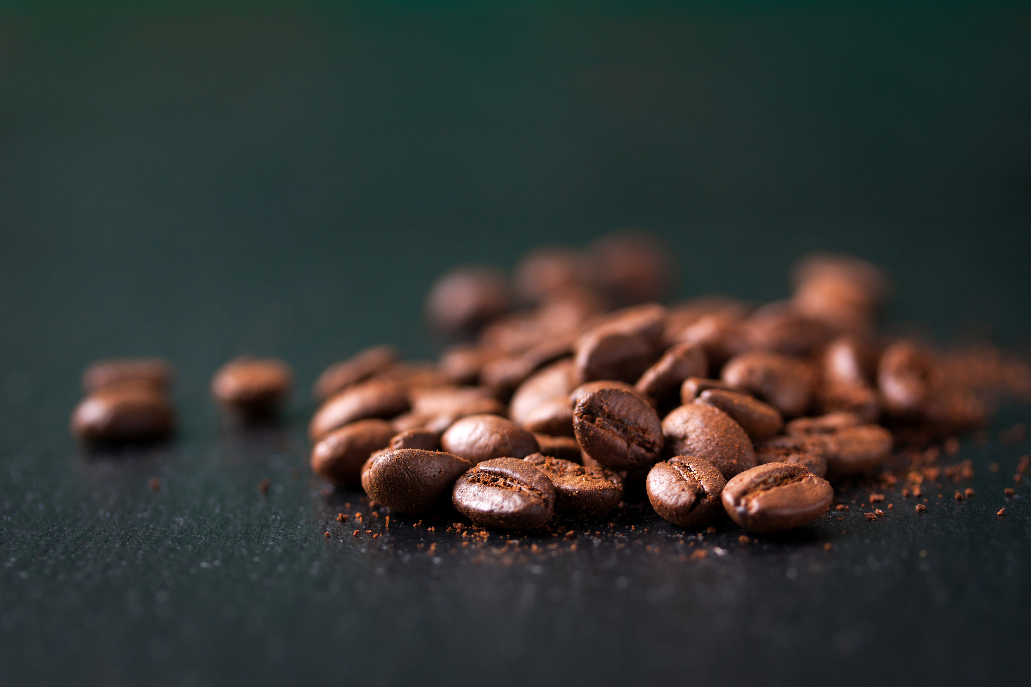 Canon EF-S 60mm F2.8 Macro USM sample photo. Coffee beans on a wooden old green background, closeup with free space for text, horizontal,... photography