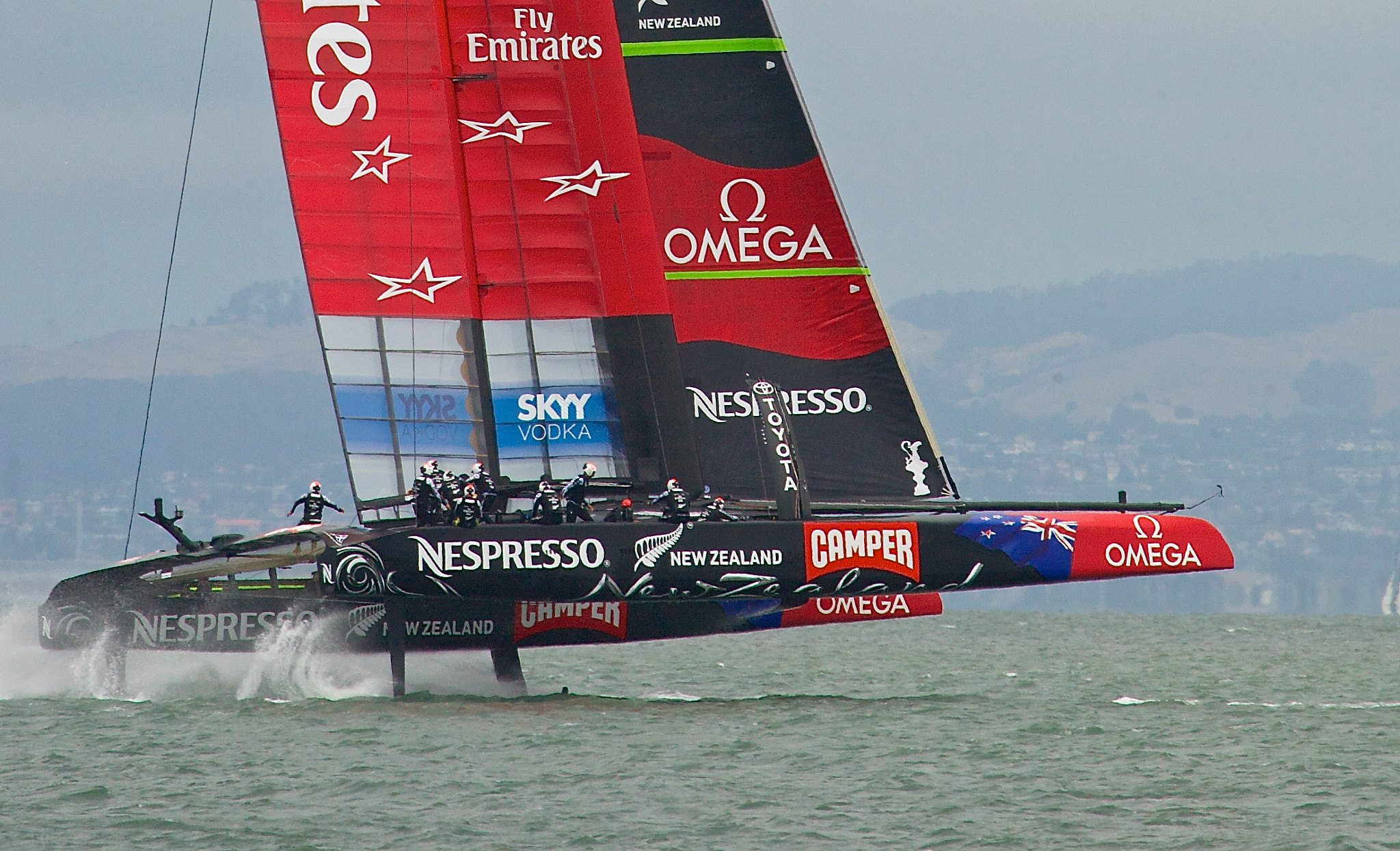 Canon EF 100-400mm F4.5-5.6L IS USM sample photo. Flying kiwi's in america's cup race san francisco bay photography