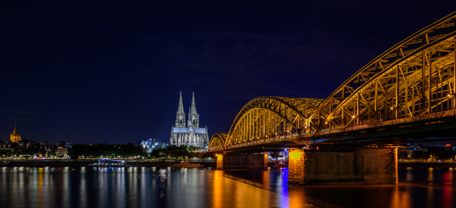 Nikon D810 + Nikon PC-E Nikkor 24mm F3.5D ED Tilt-Shift sample photo. Cologne at dusk photography
