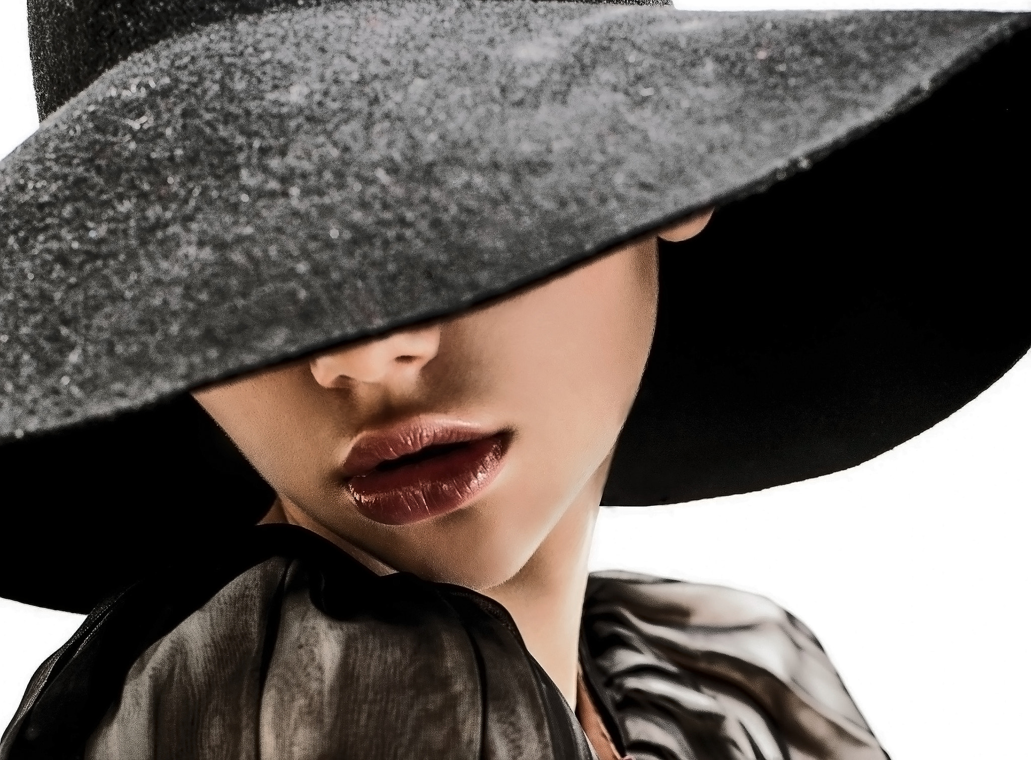 Nikon D3 sample photo. Girl in black hat touching face and lips photography