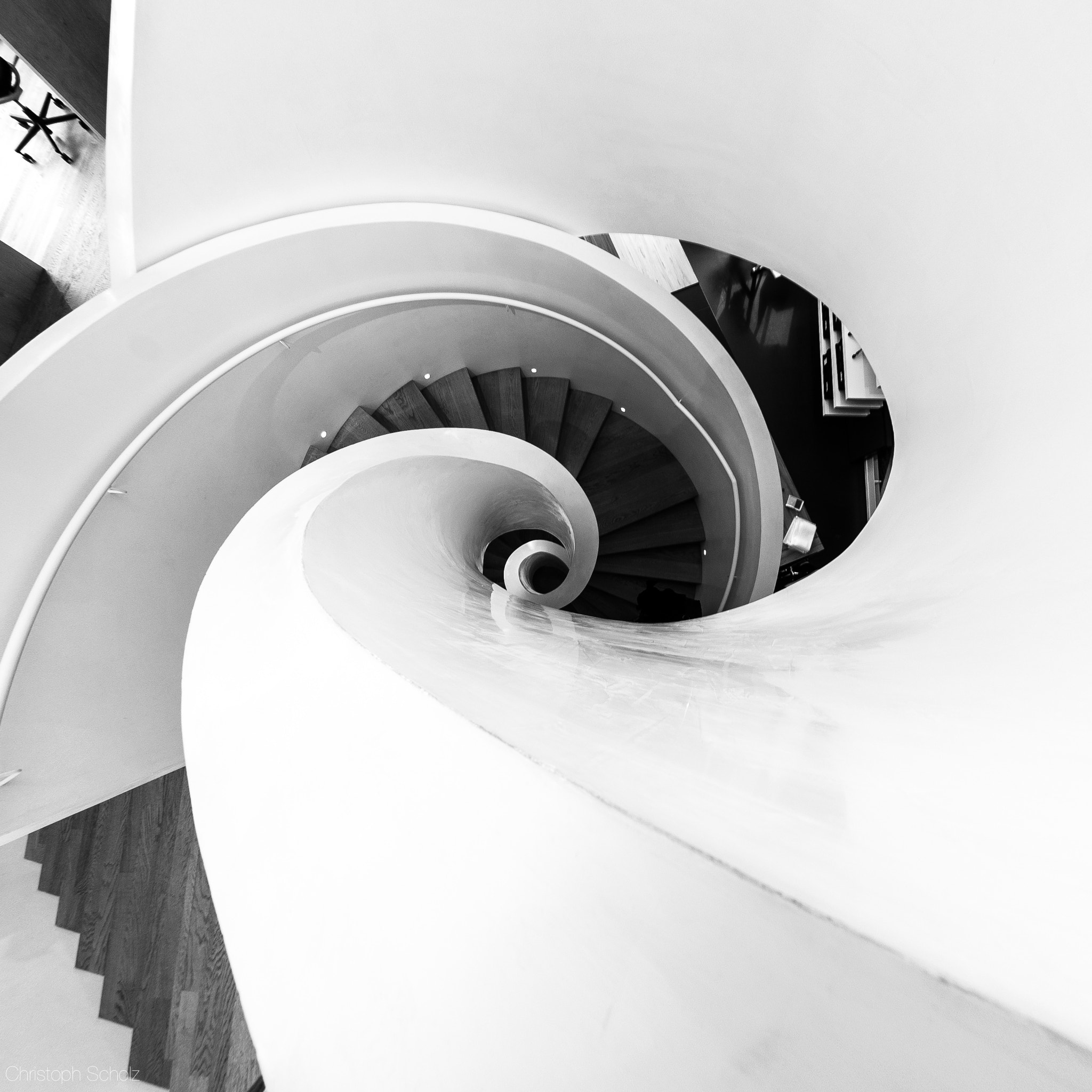 Nikon D90 + Samyang 8mm F3.5 Aspherical IF MC Fisheye sample photo. Spiral staircase photography