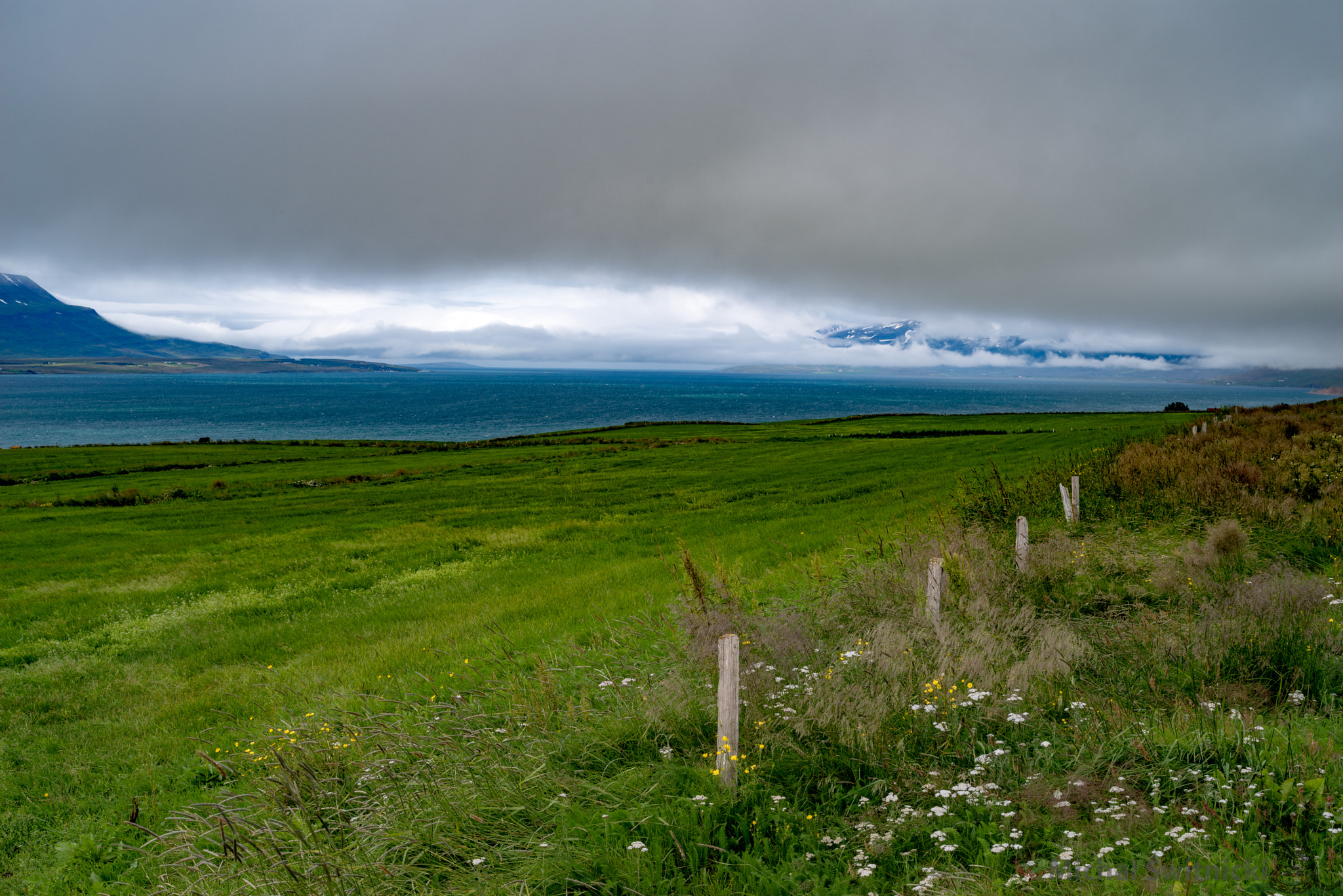 Pentax K-1 sample photo. Thick clouds over eyjafjörður meadow photography