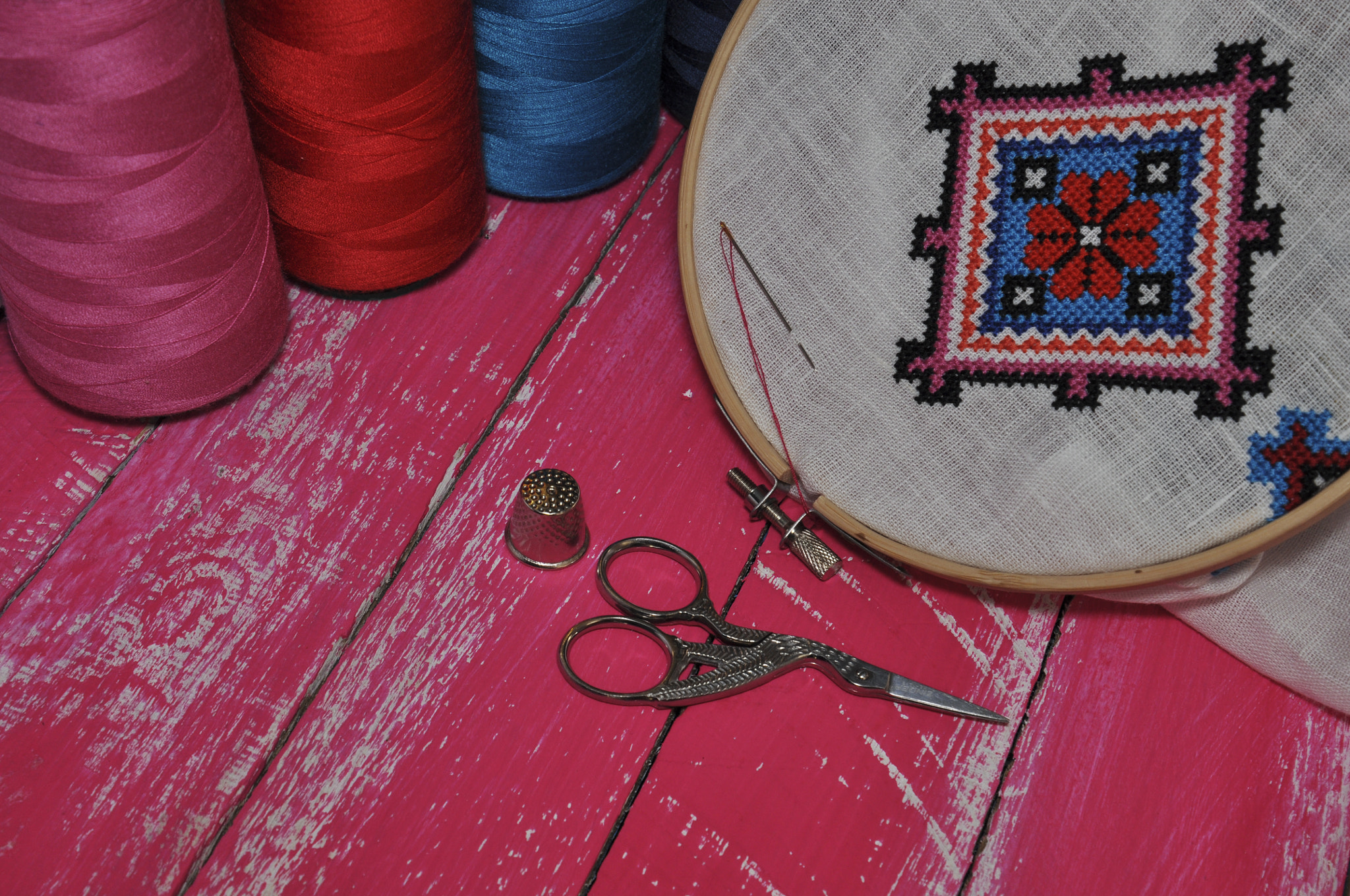 Nikon D90 sample photo. Geometry embroidery pattern in the wooden hoop photography
