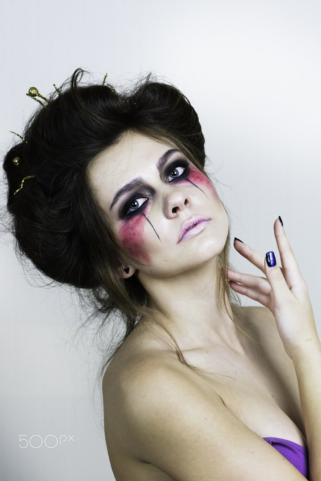 Nikon D810 + Tamron SP 90mm F2.8 Di VC USD 1:1 Macro (F004) sample photo. Halloween make up beautiful model with perfect hairstyle. photography