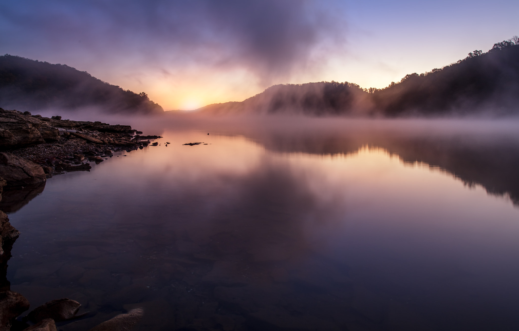 Sigma 24-35mm F2 DG HSM Art sample photo. Morning sunrise on foggy lake photography