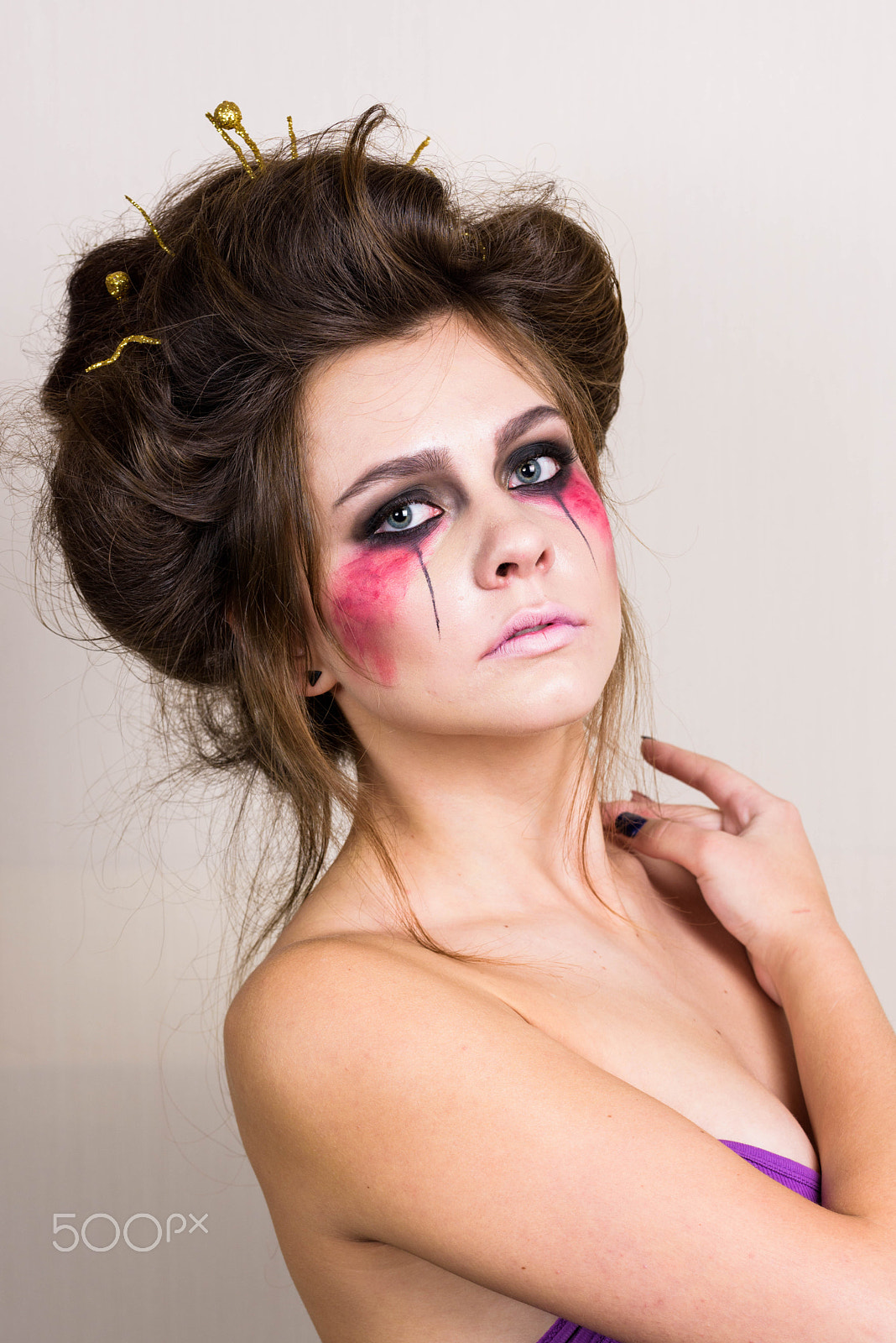 Nikon D810 + Tamron SP 90mm F2.8 Di VC USD 1:1 Macro (F004) sample photo. Halloween make up beautiful model with perfect hairstyle. photography