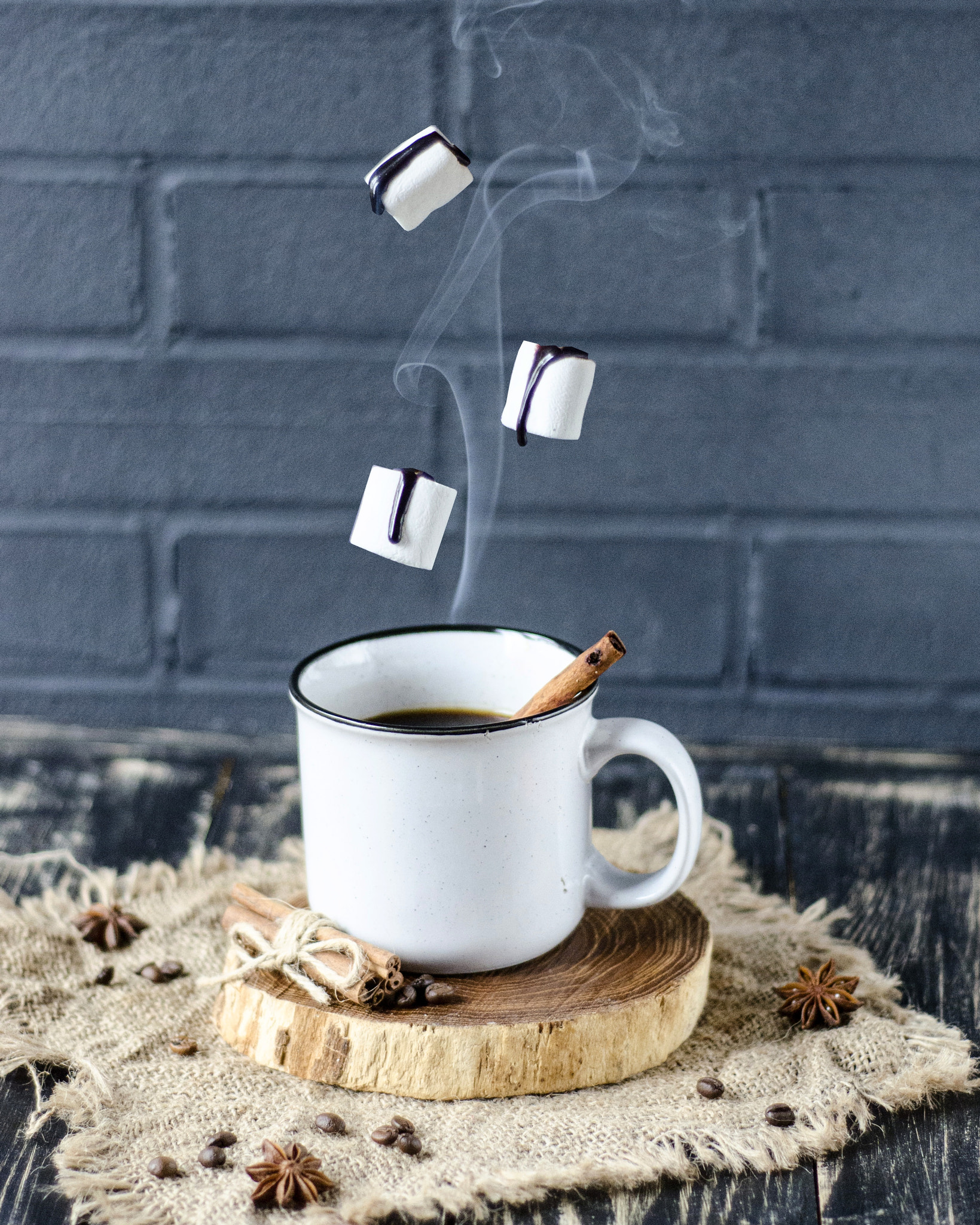 Morning coffee with marshmallows 
