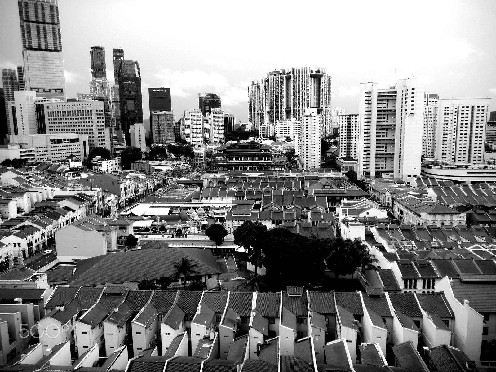 Nikon Coolpix S1200pj sample photo. Chinatown from top, singapore b/w photography
