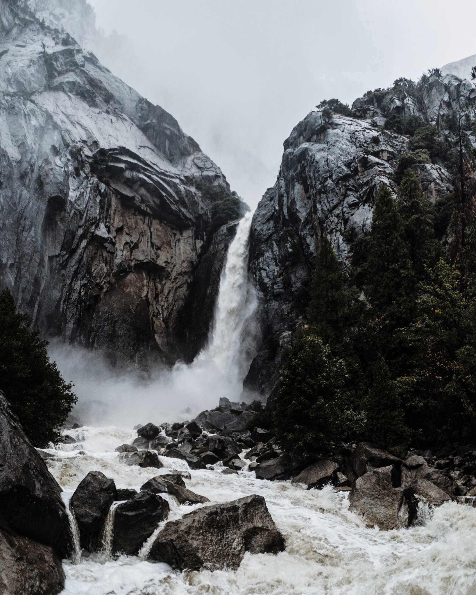 Nikon D4 + Nikon AF-S Nikkor 20mm F1.8G ED sample photo. Stormy lower yosemite falls. yosemite. california. photography