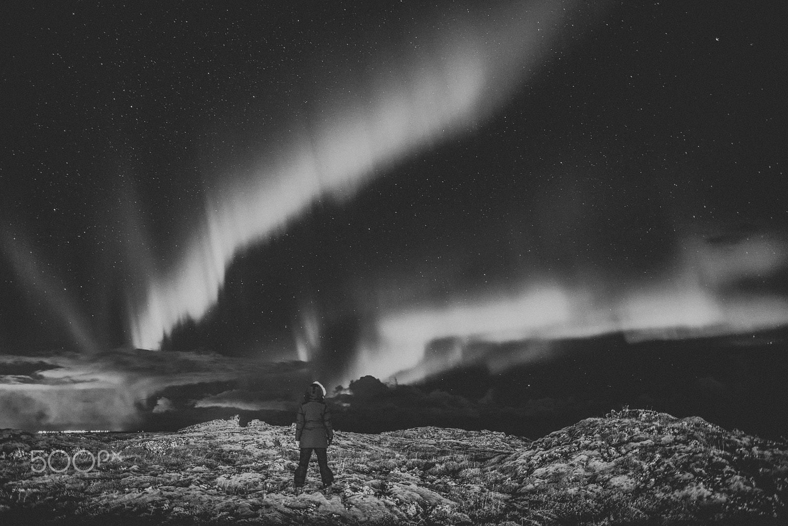 Nikon D610 + Sigma 18-35mm F1.8 DC HSM Art sample photo. Black and white northern lights photography