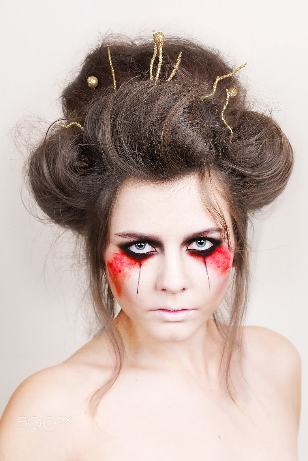 Nikon D810 + Tamron SP 90mm F2.8 Di VC USD 1:1 Macro (F004) sample photo. Halloween make up beautiful model with perfect hairstyle. retouch photography