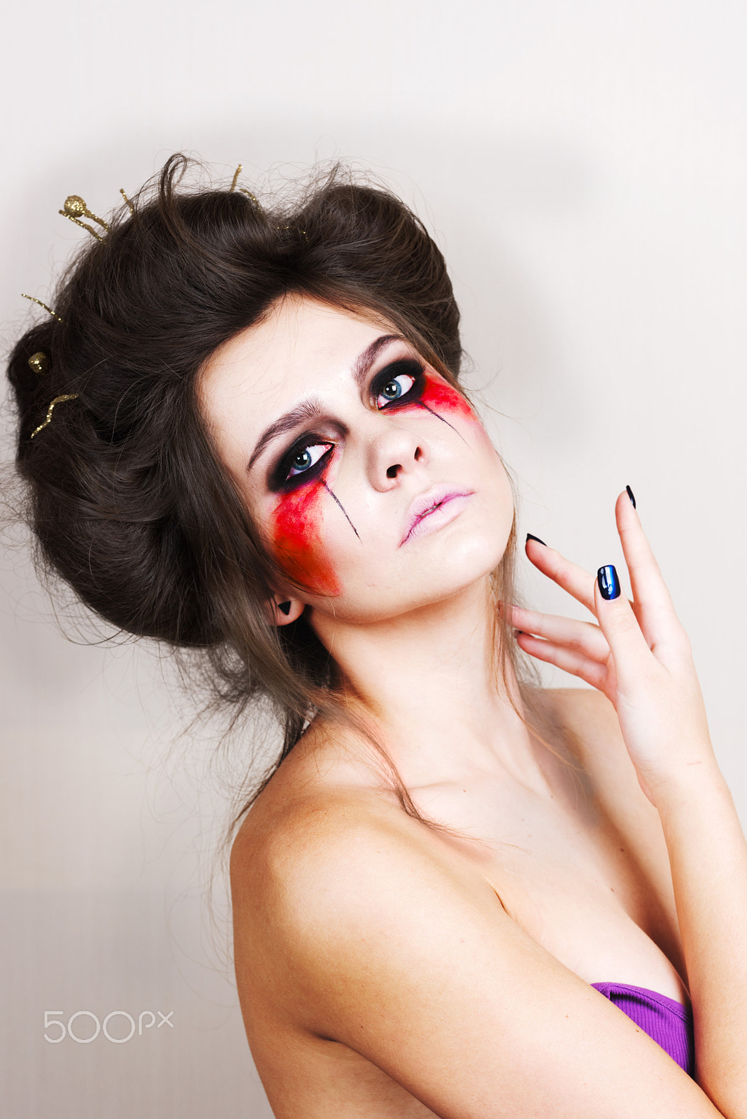 Nikon D810 + Tamron SP 90mm F2.8 Di VC USD 1:1 Macro (F004) sample photo. Halloween make up beautiful model with perfect hairstyle. retouch photography
