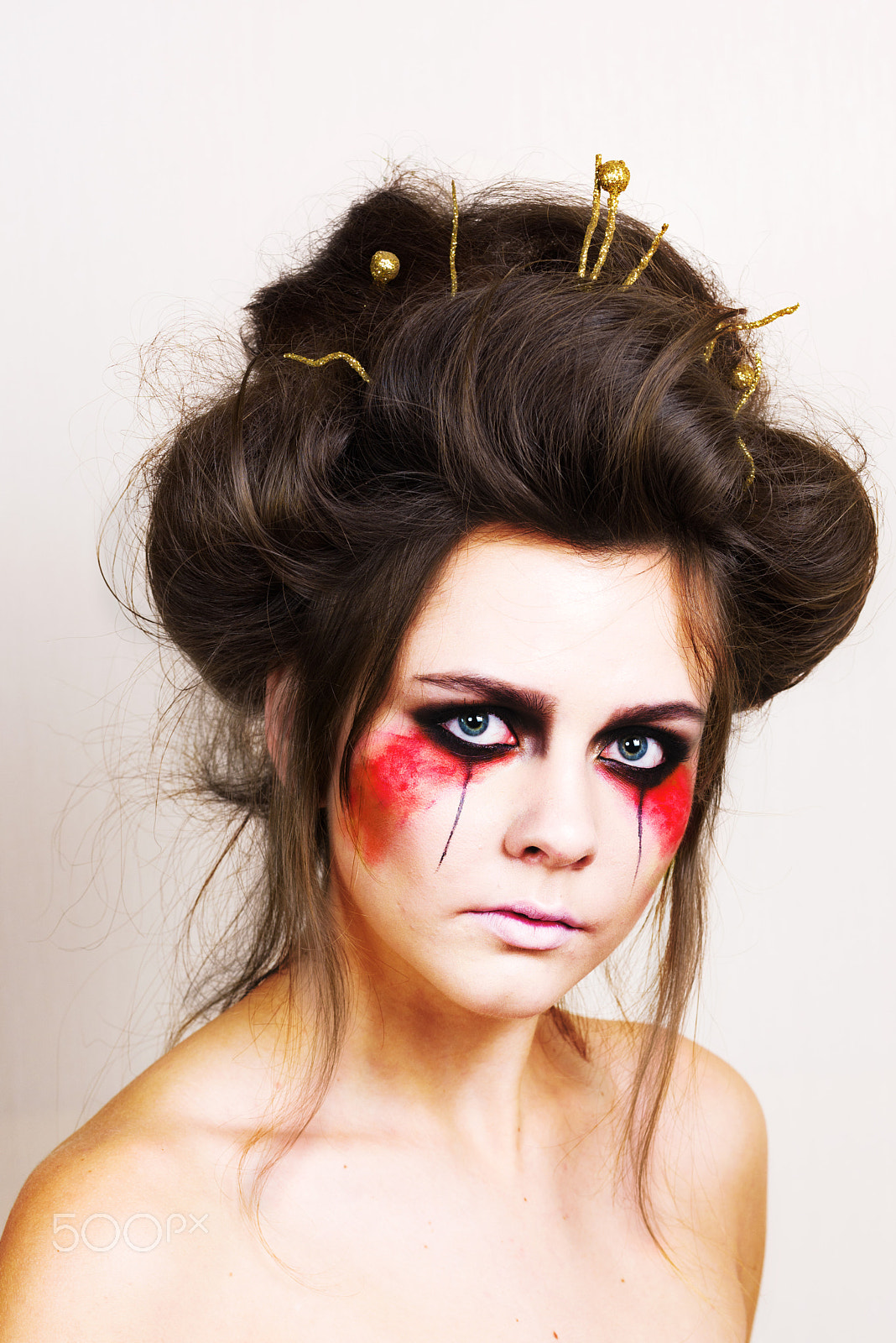 Nikon D810 + Tamron SP 90mm F2.8 Di VC USD 1:1 Macro (F004) sample photo. Halloween make up beautiful model with perfect hairstyle. retouch photography