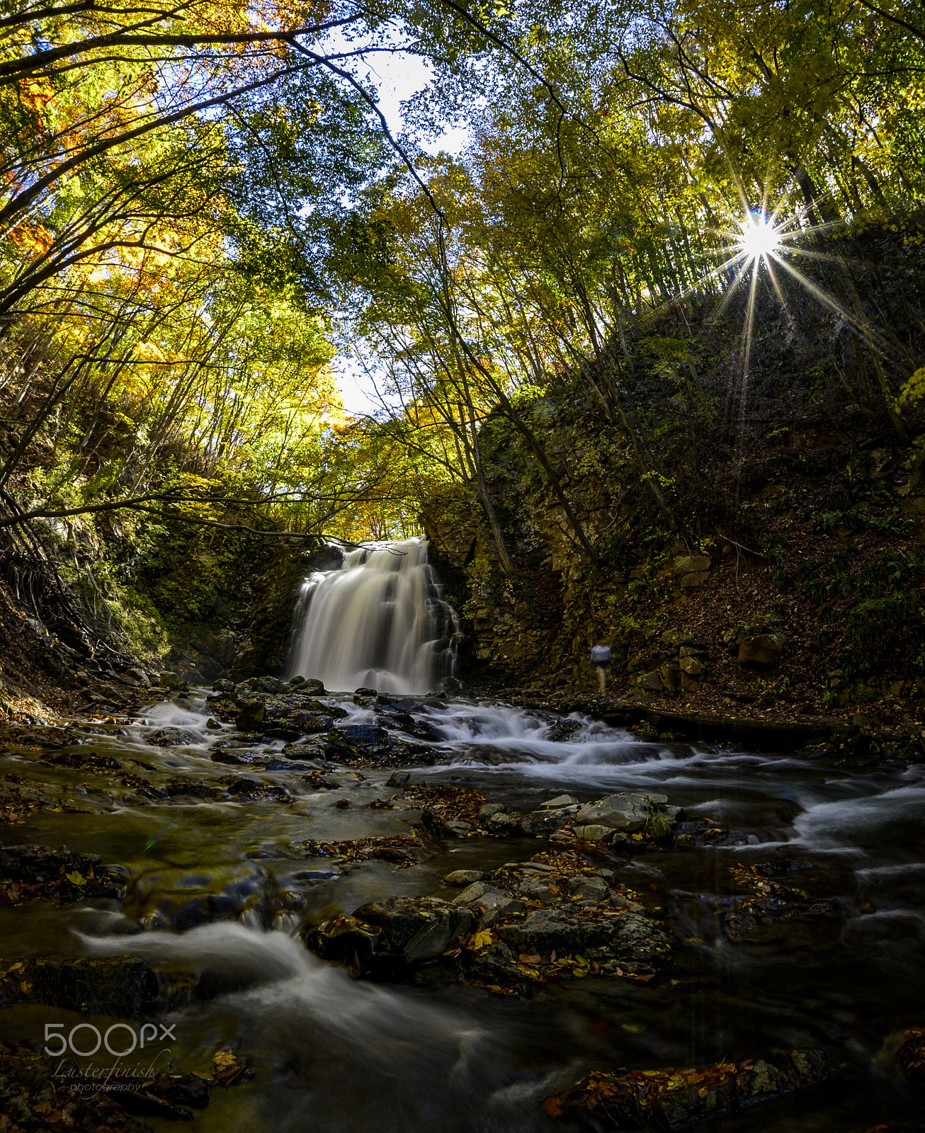 Nikon D810 + Sigma 15mm F2.8 EX DG Diagonal Fisheye sample photo. Waterfall and sun photography