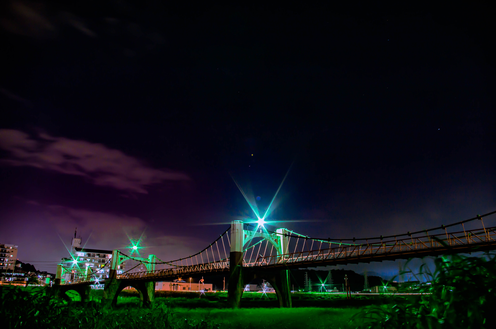 Pentax K20D sample photo. Night bridge photography