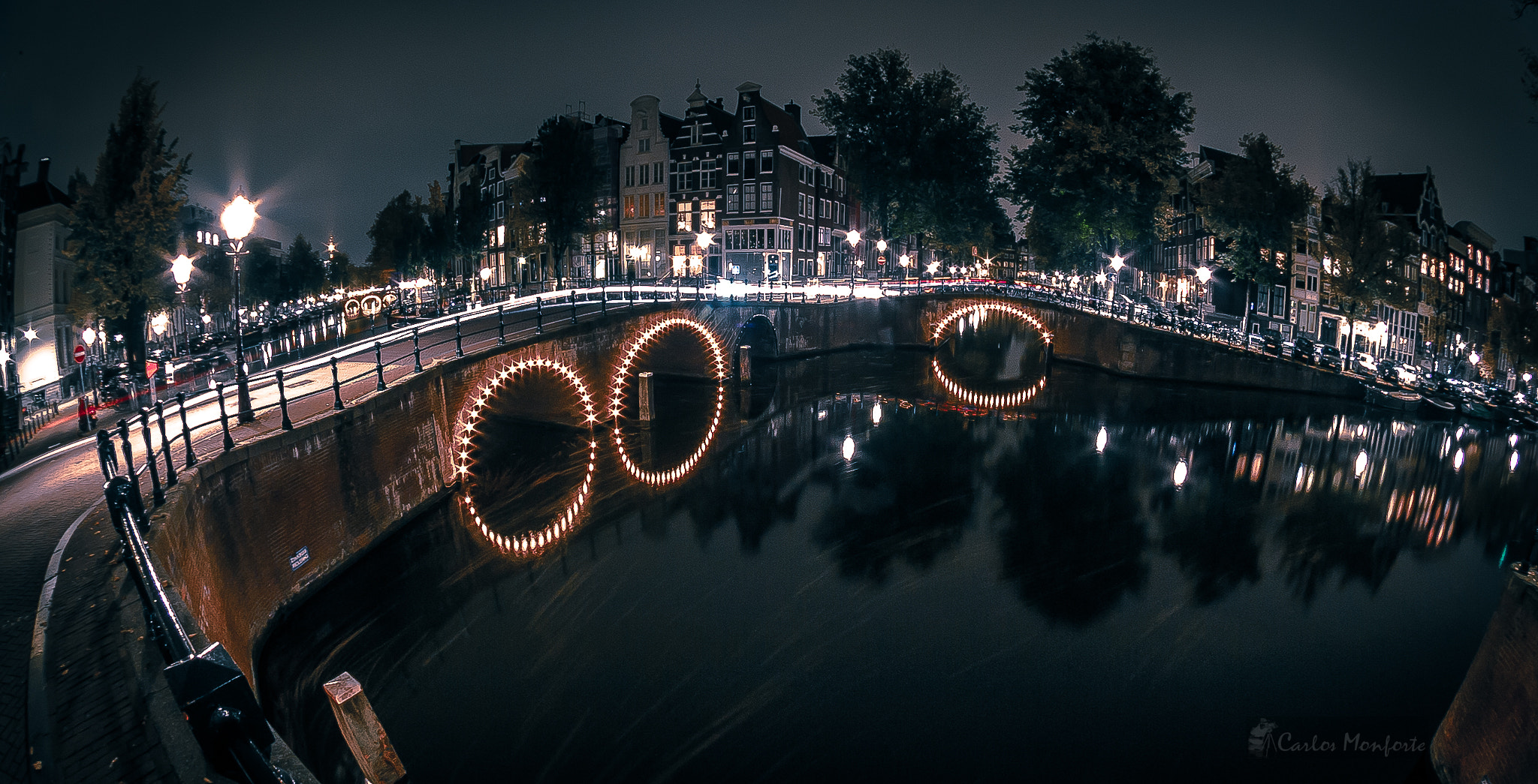 Canon EOS 70D + Sigma 4.5mm F2.8 EX DC HSM Circular Fisheye sample photo. Amsterdam canals night photography