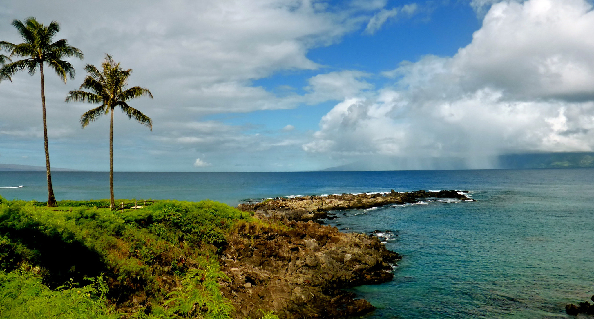 Panasonic DMC-ZS30 sample photo. Molokai cloudburst from maui photography