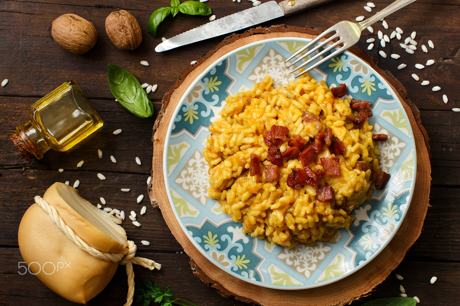 Canon EOS 650D (EOS Rebel T4i / EOS Kiss X6i) + Canon EF 50mm F1.2L USM sample photo. Risotto with a pumpkin and bacon photography