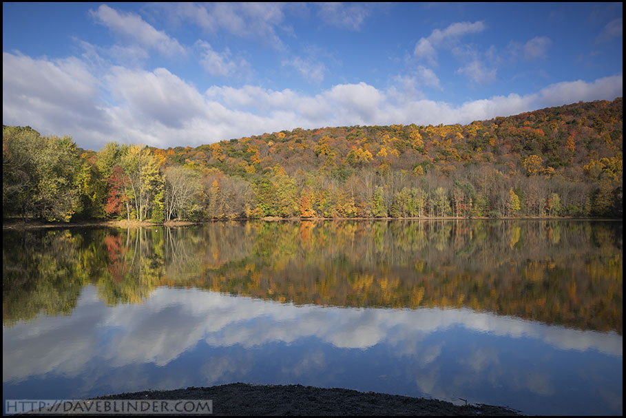 24-70mm F2.8 OSS sample photo. Scarlet oak pond in autumn photography