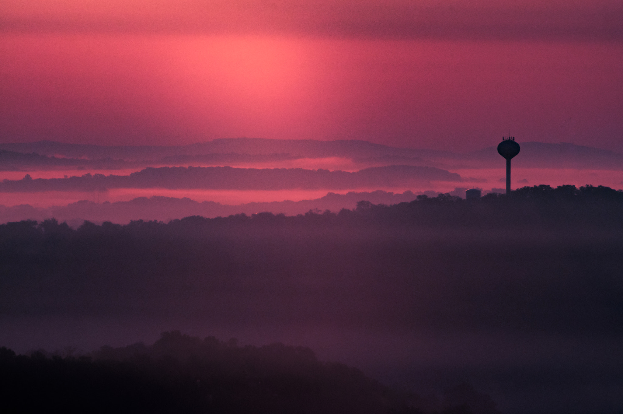 Nikon D5000 sample photo. Water tower sunrise in the ozarks photography