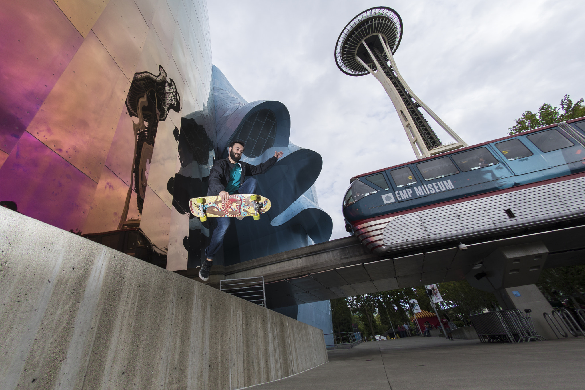 Nikon D500 + Nikon AF DX Fisheye-Nikkor 10.5mm F2.8G ED sample photo. Seattle center skateboarding photography