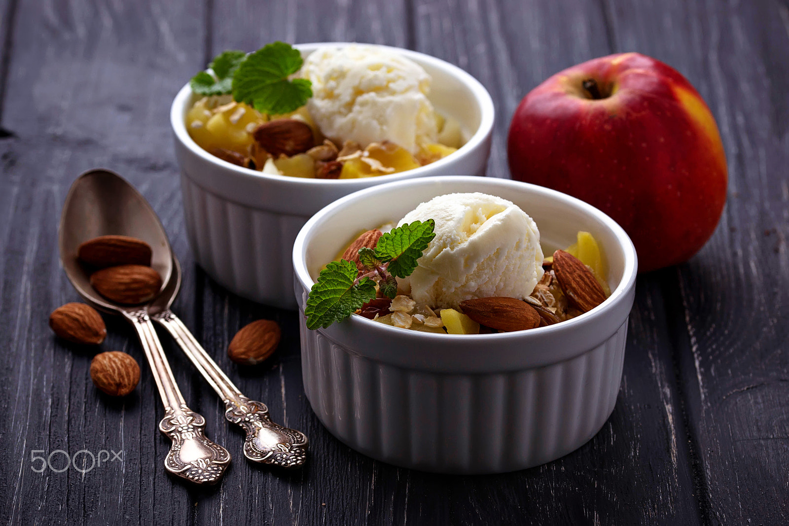Sigma 105mm F2.8 EX DG OS HSM sample photo. Dessert with apple and ice cream photography