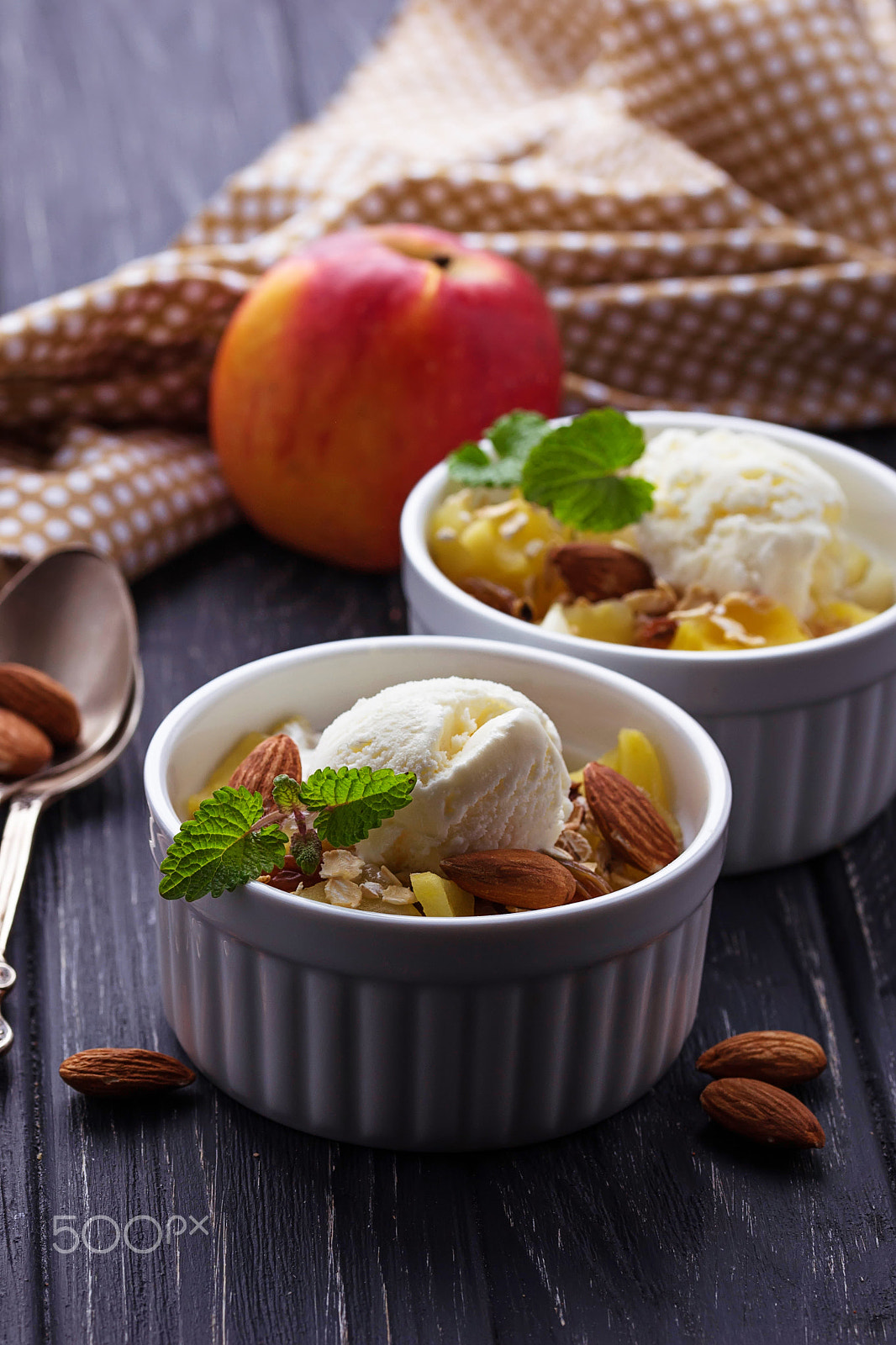 Sigma 105mm F2.8 EX DG OS HSM sample photo. Dessert with apple and ice cream photography