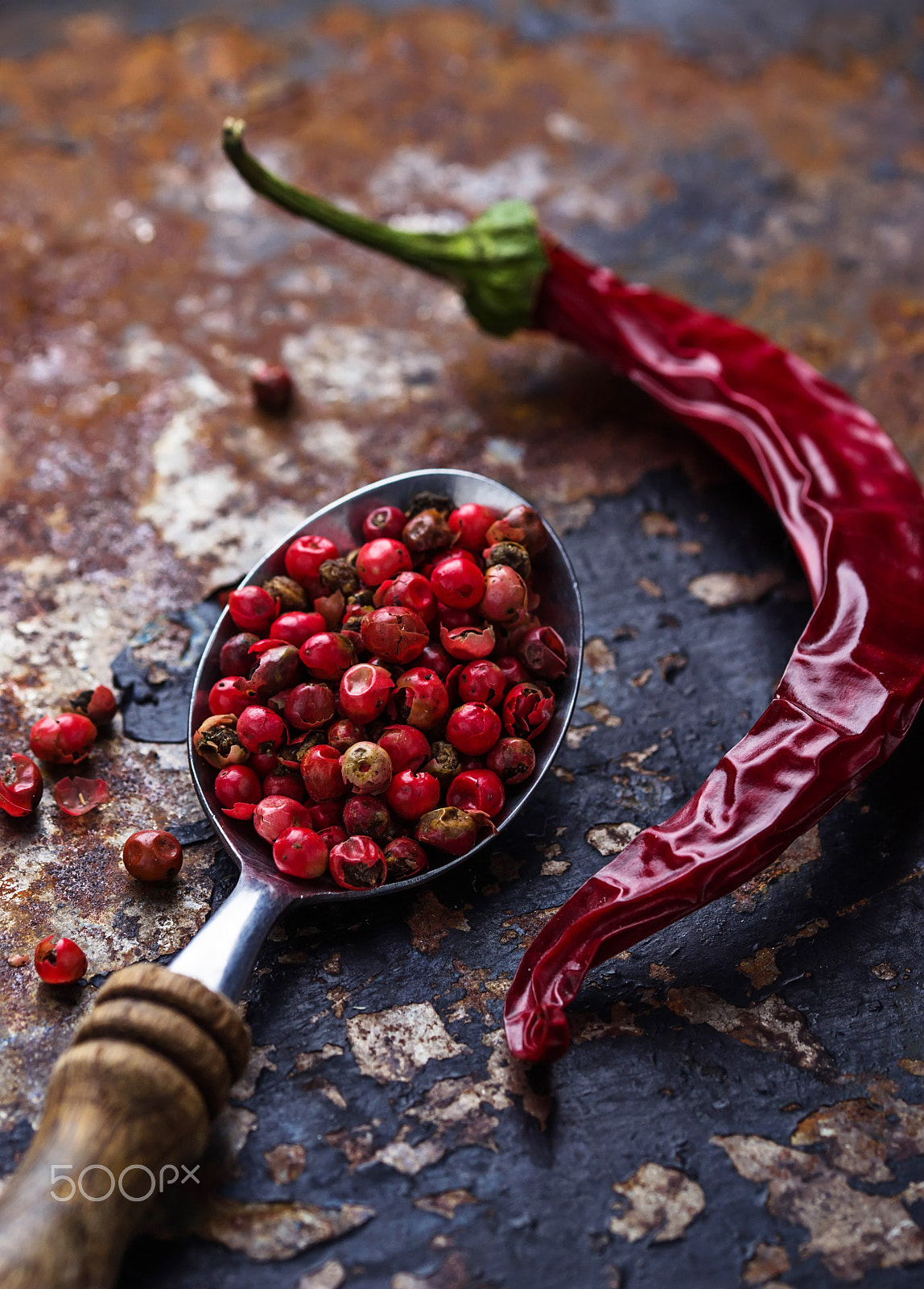 Sigma 105mm F2.8 EX DG OS HSM sample photo. Red chili peppers and rose pepper on slate background photography