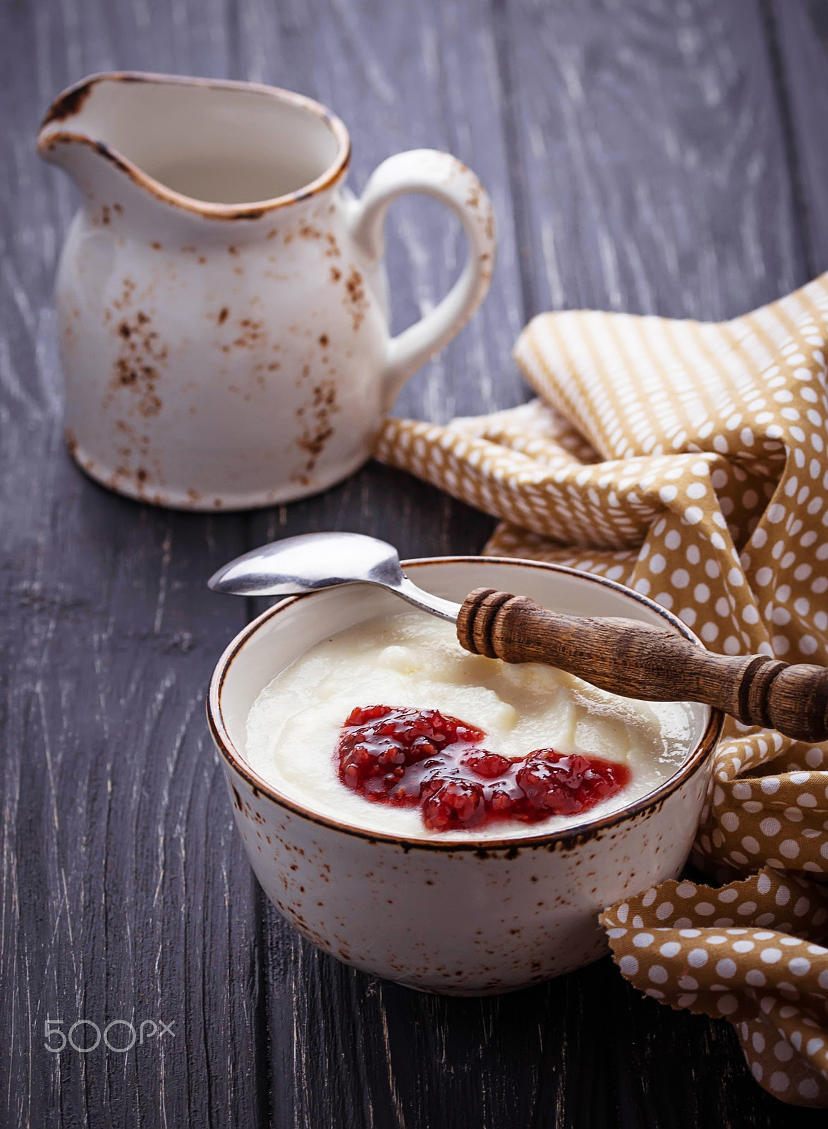 Nikon D3100 sample photo. Sweet semolina porridge with raspberry jam photography