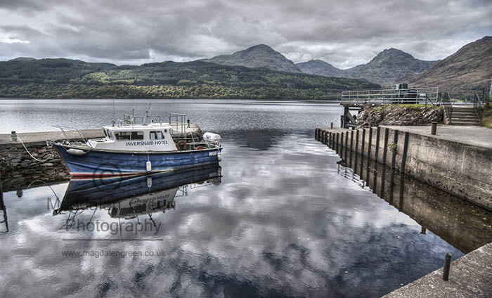 Nikon D700 sample photo. Blue boat at inversnaid jetty - loch lomond scotland photography