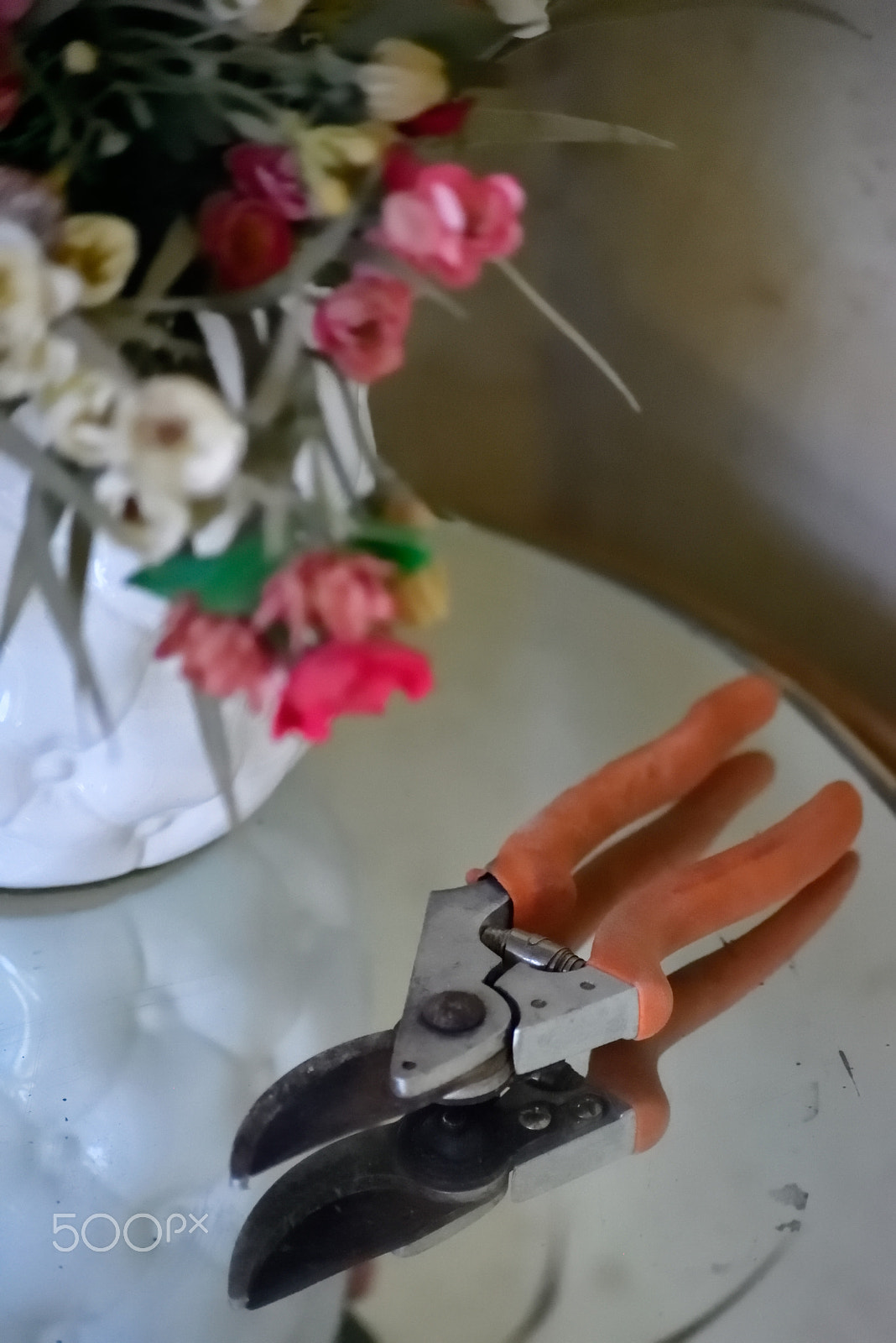Sigma 70-300mm F4-5.6 APO Macro Super II sample photo. Gardening shears on the table photography