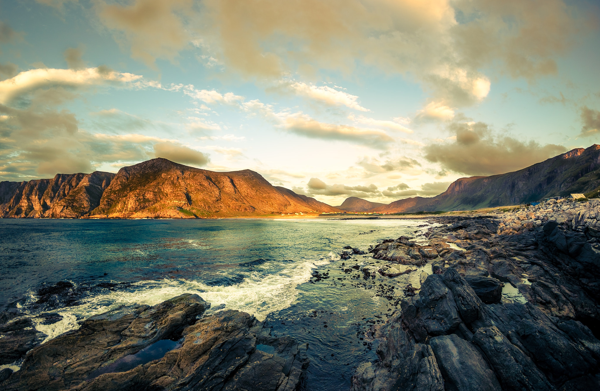 Nikon D750 + Samyang 12mm F2.8 ED AS NCS Fisheye sample photo. Ervik in evening sun photography