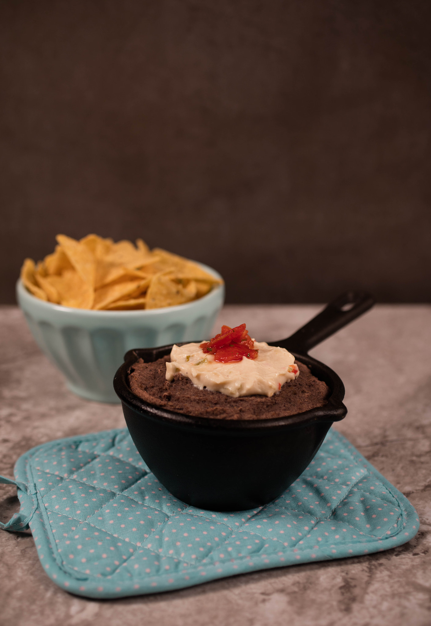 Canon EOS 5DS + Canon EF 50mm F2.5 Macro sample photo. Black bean dip with vegan jack cheese photography