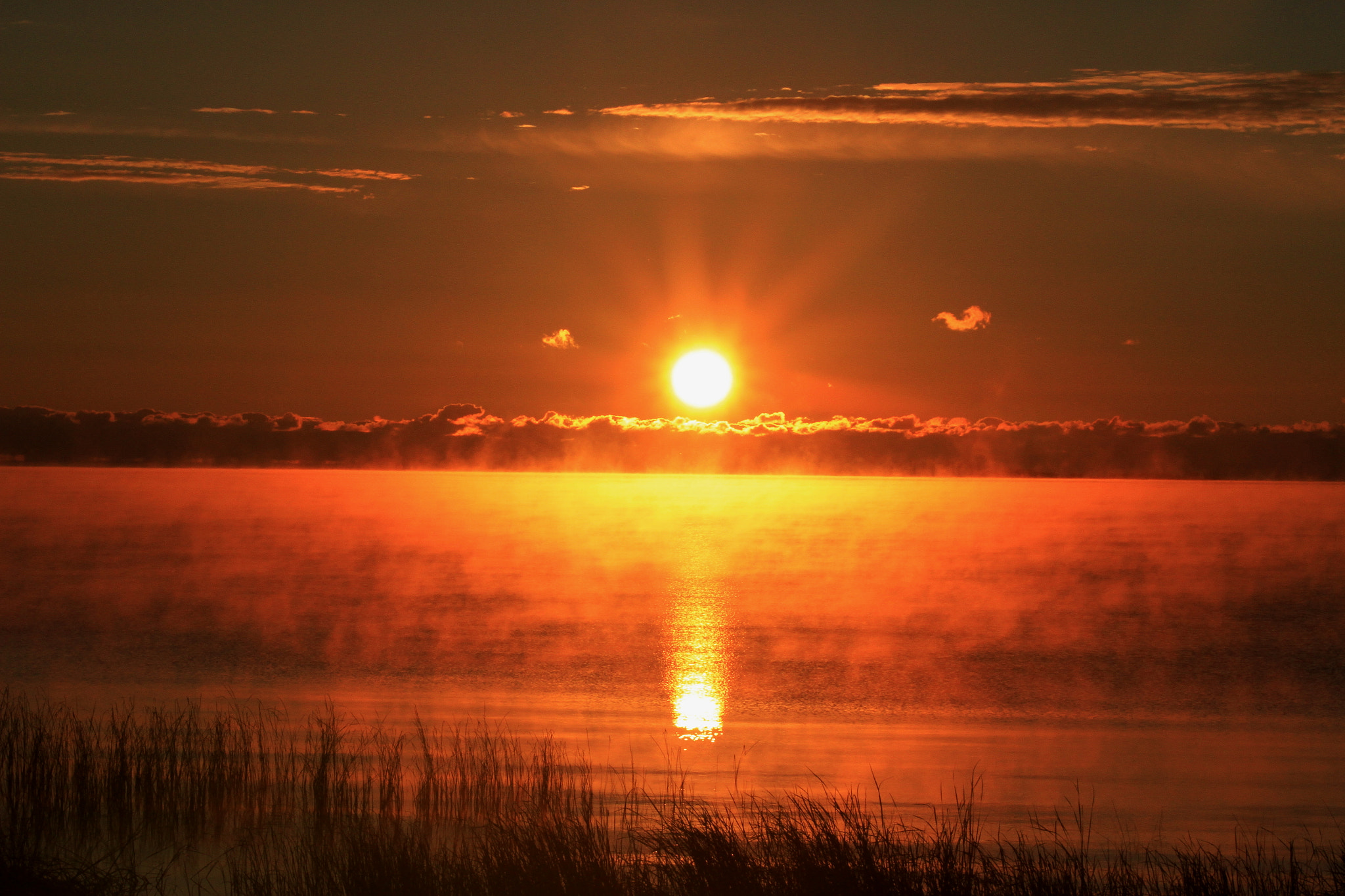 Canon EF-S 55-250mm F4-5.6 IS II sample photo. Misty sunrise over michigan lake photography