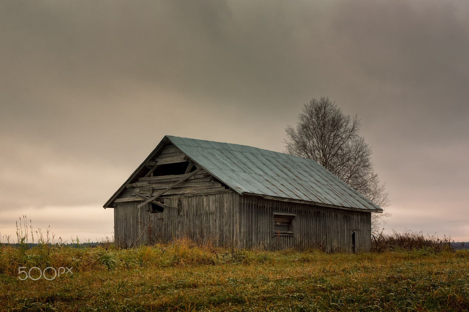 Canon EF-S 24mm F2.8 STM sample photo. Abandoned barn house on the autumn fields photography