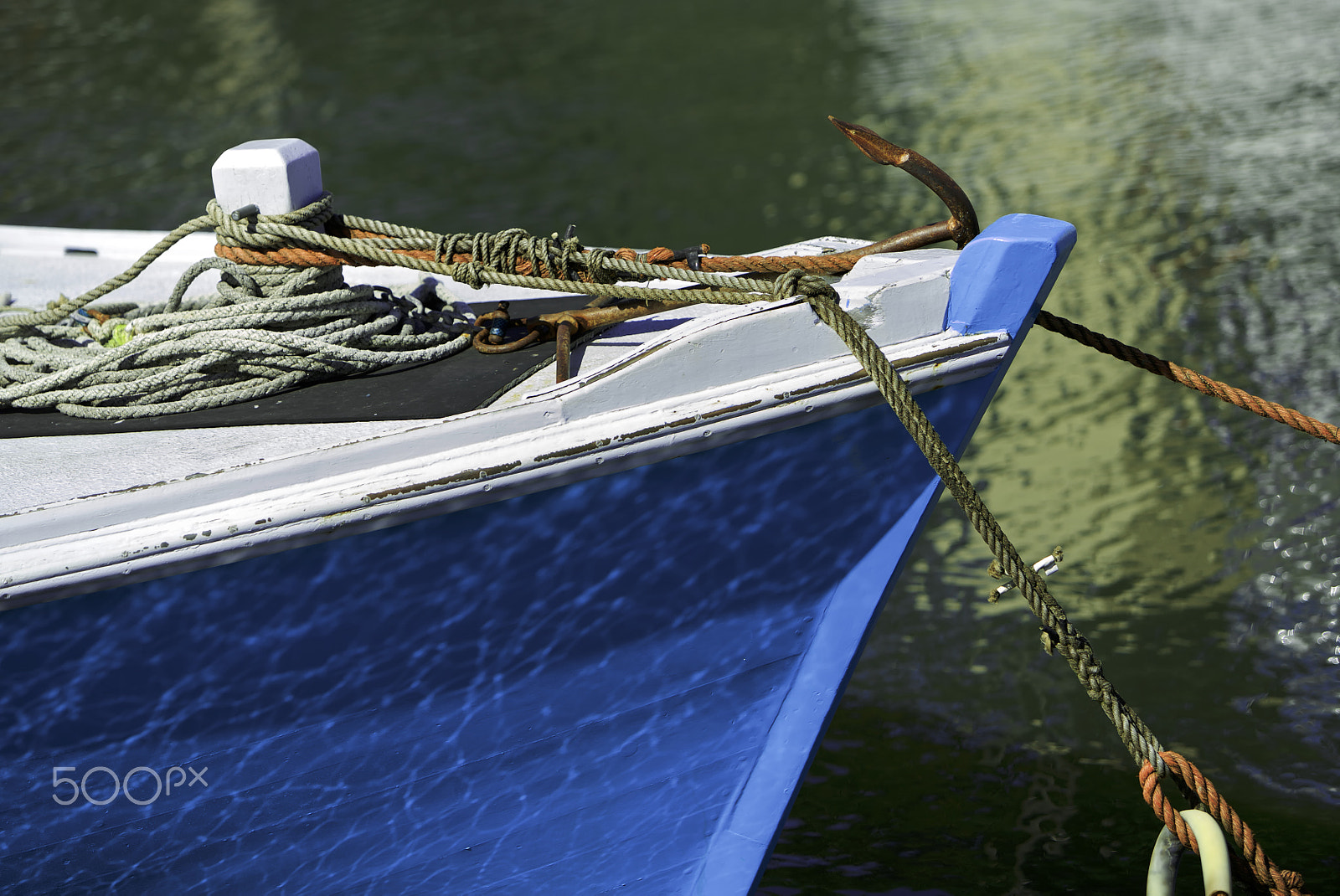 Canon EF 70-200mm F2.8L IS USM sample photo. Blue wooden boat photography