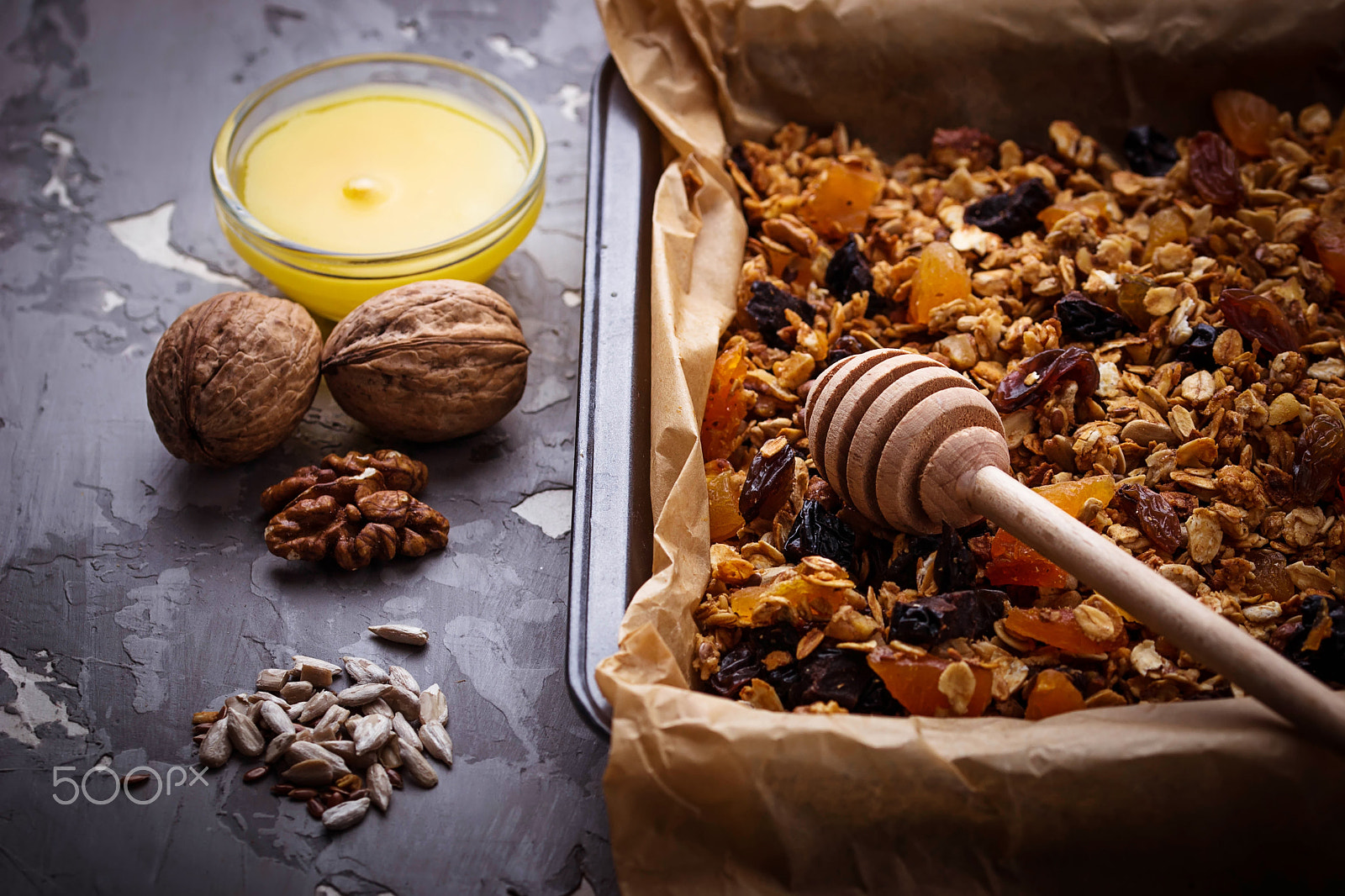 Sigma 105mm F2.8 EX DG OS HSM sample photo. Granola with nuts and dried fruit. photography