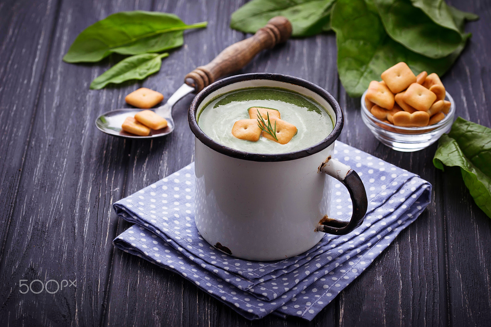 Sigma 105mm F2.8 EX DG OS HSM sample photo. Spinach cream soup with croutons photography