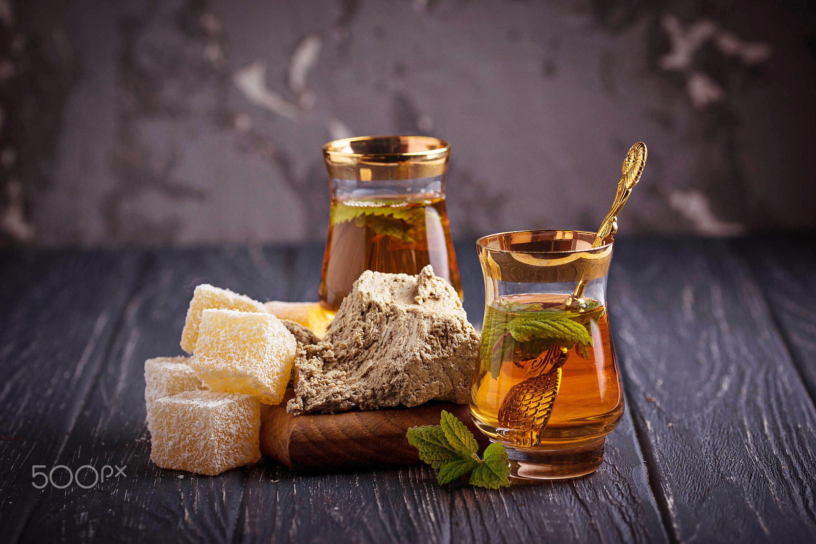 Sigma 105mm F2.8 EX DG OS HSM sample photo. Arabic tea with turkish delight and halva photography
