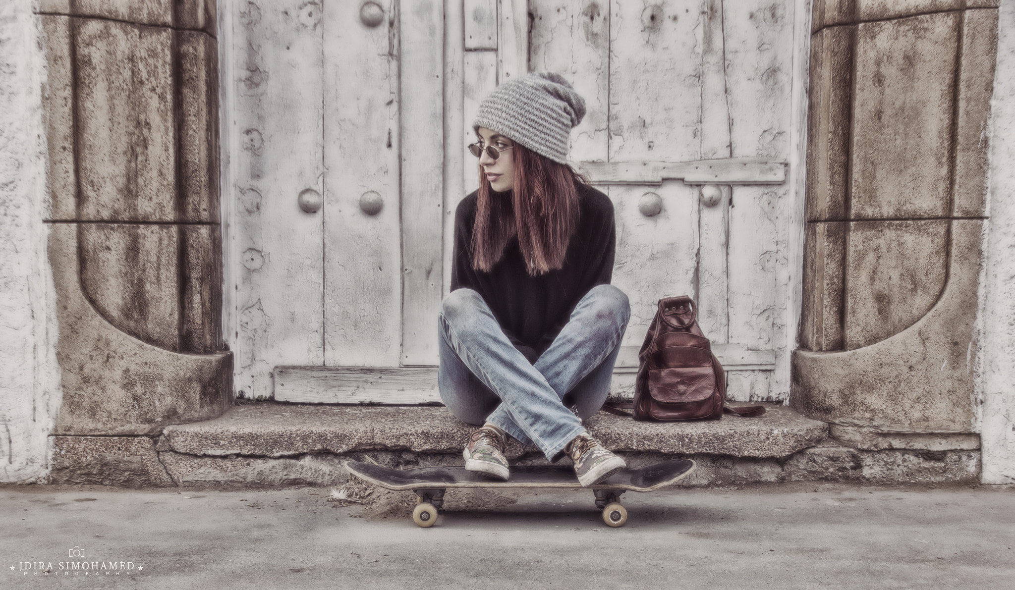 Hipster girl skateboard