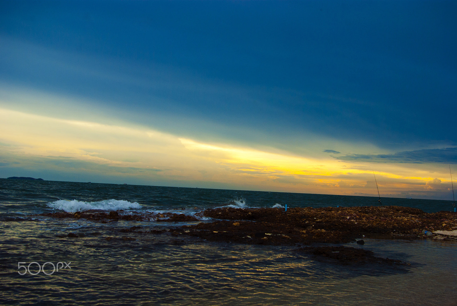Samsung GX-10 sample photo. Sea dark sky with golden sunset. photography