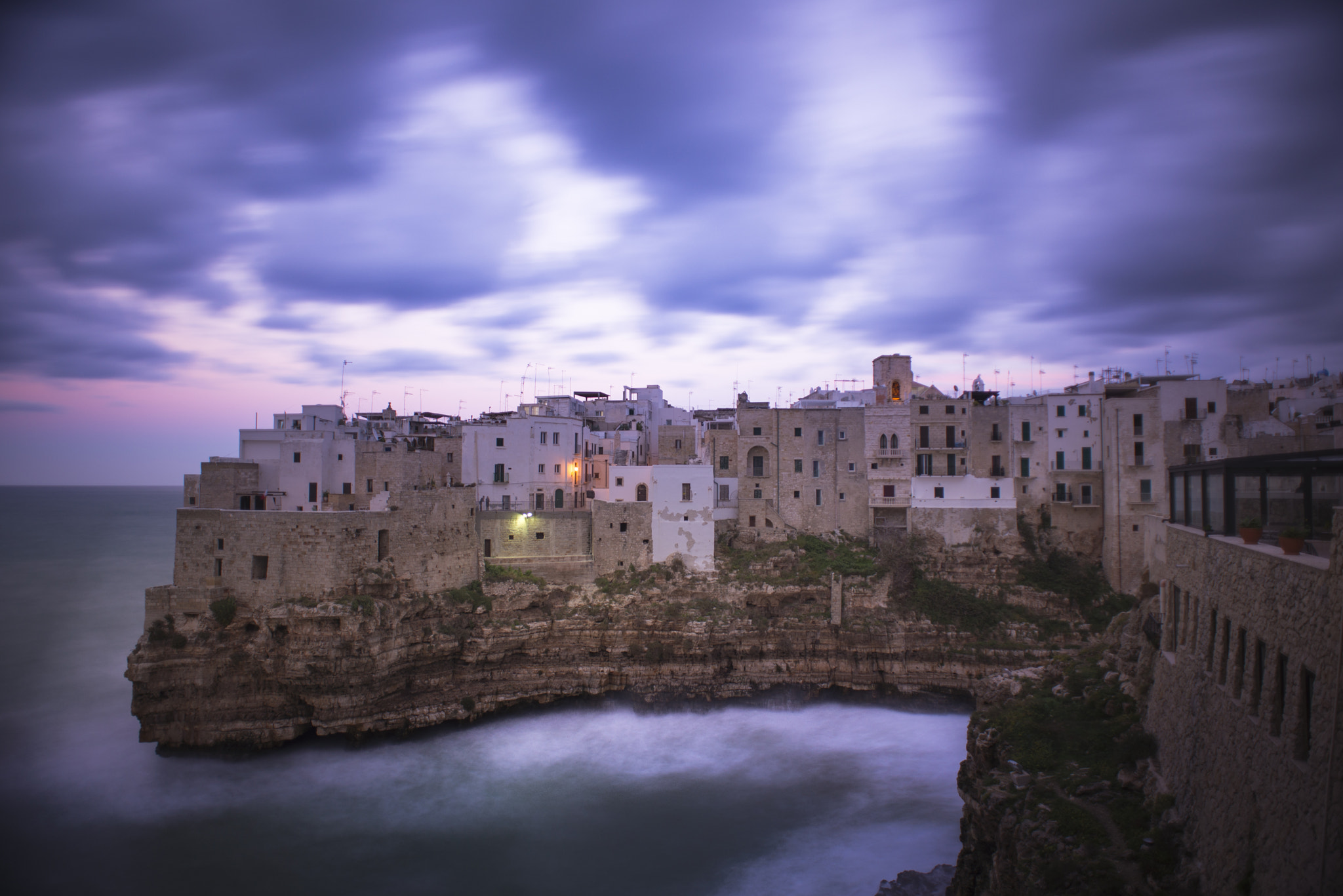 Nikon D610 + Nikon AF Nikkor 20mm F2.8D sample photo. Polignano a mare at sunset photography