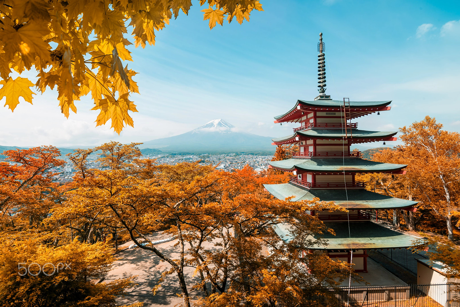 Nikon D800 sample photo. Mt. fuji and red pagoda with autumn colors in  japan, photography