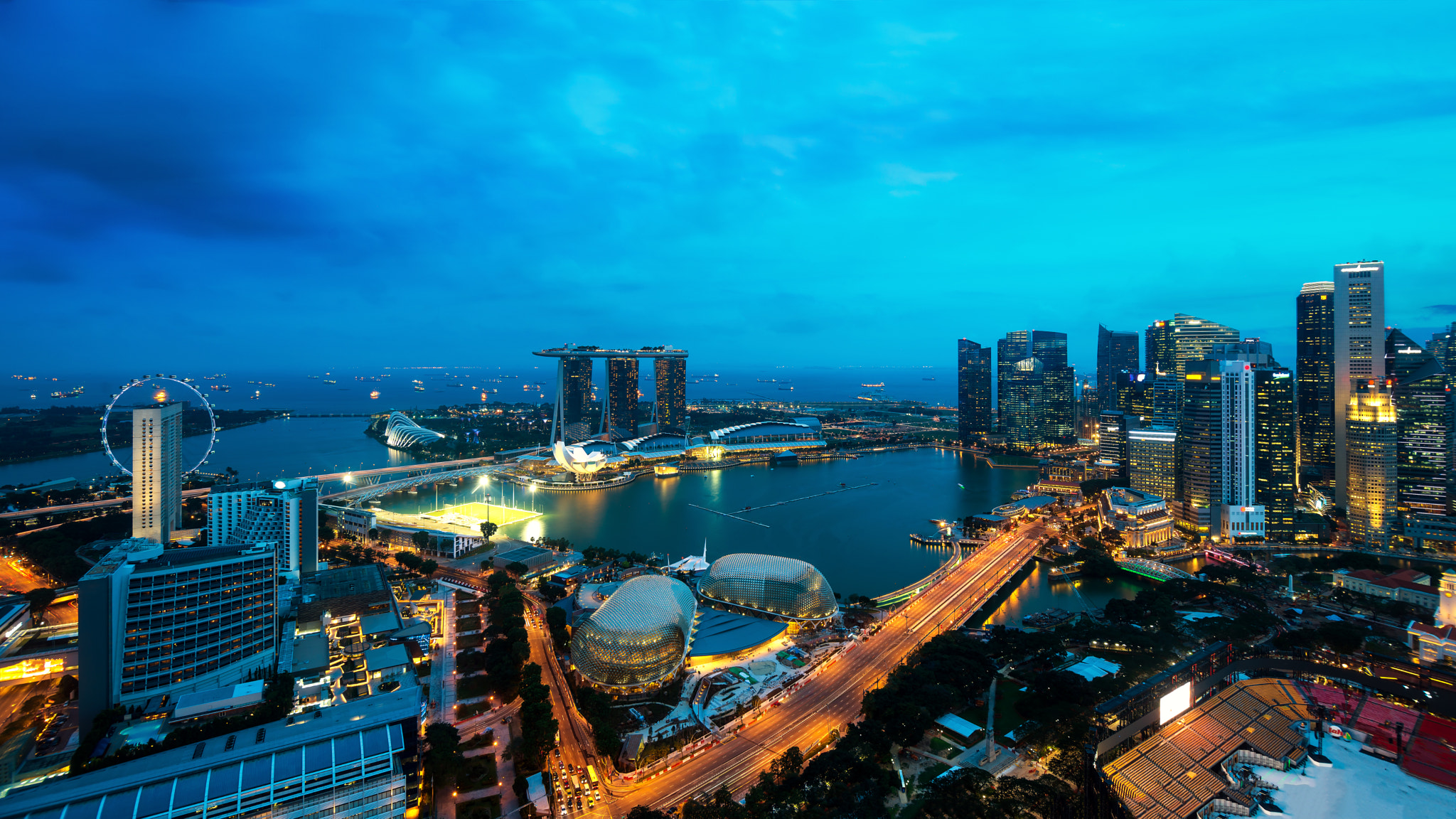 Nikon D800 sample photo. Aerial view of singapore business district and city at night photography