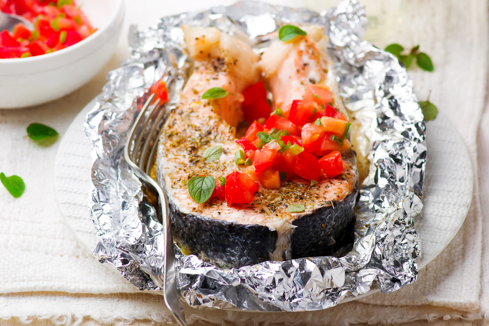 Nikon AF-S Micro-Nikkor 105mm F2.8G IF-ED VR sample photo. Grilled salmon steaks with an oregano salsa photography