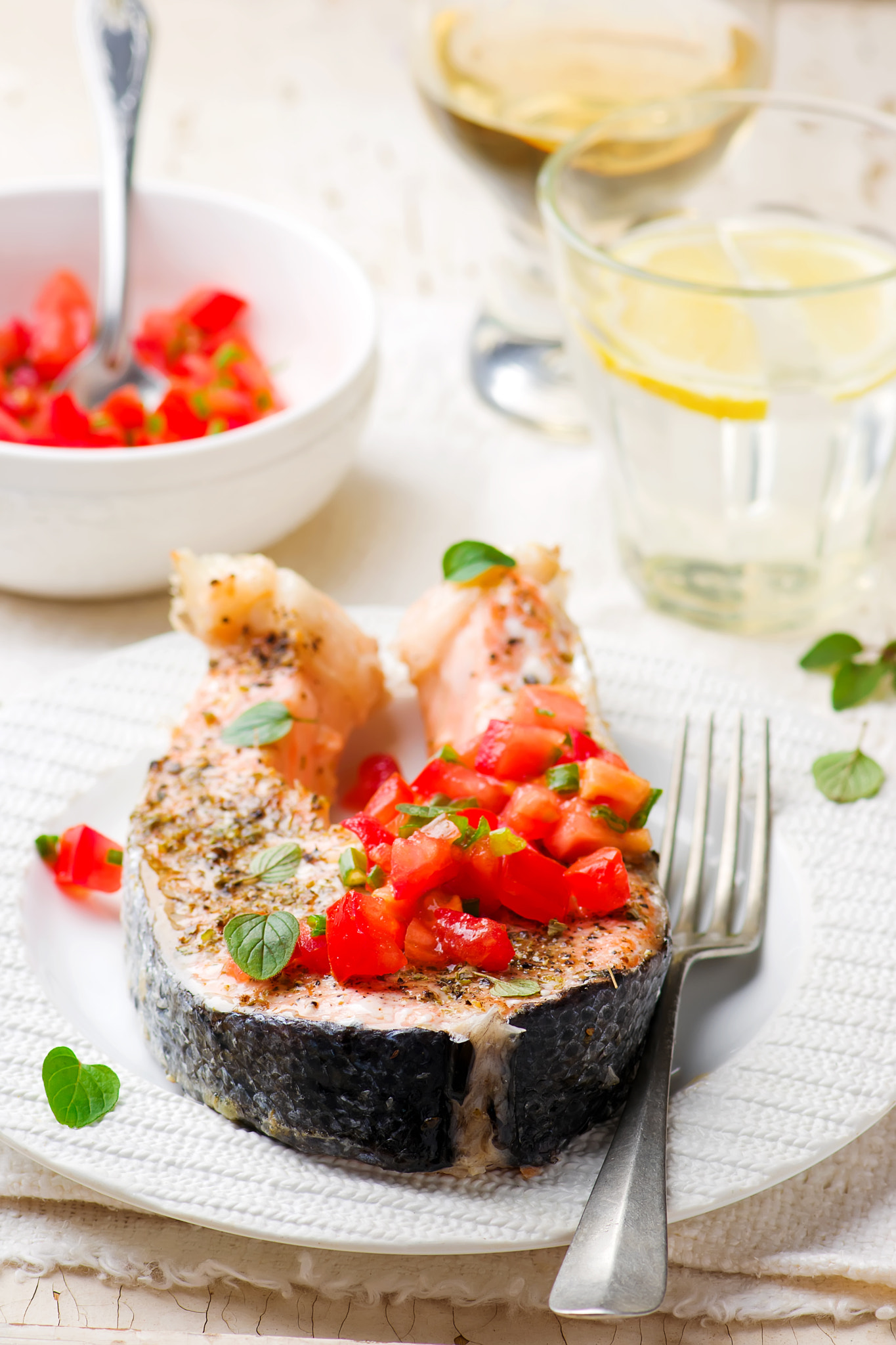 Nikon AF-S Micro-Nikkor 105mm F2.8G IF-ED VR sample photo. Grilled salmon steaks with an oregano salsa photography