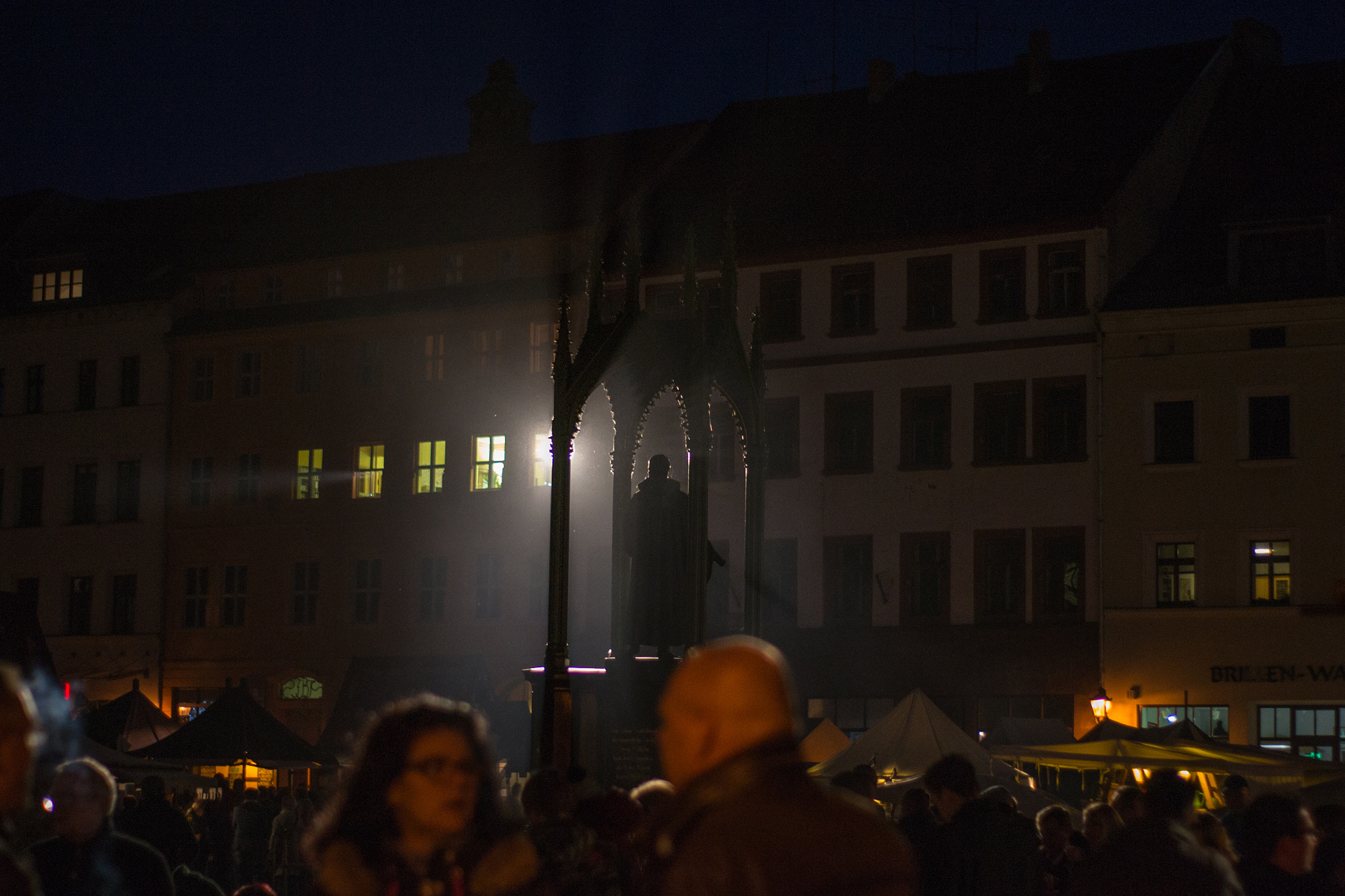 Nikon D3100 + AF-S DX VR Zoom-Nikkor 18-55mm f/3.5-5.6G + 2.8x sample photo. Wittenberg at night photography